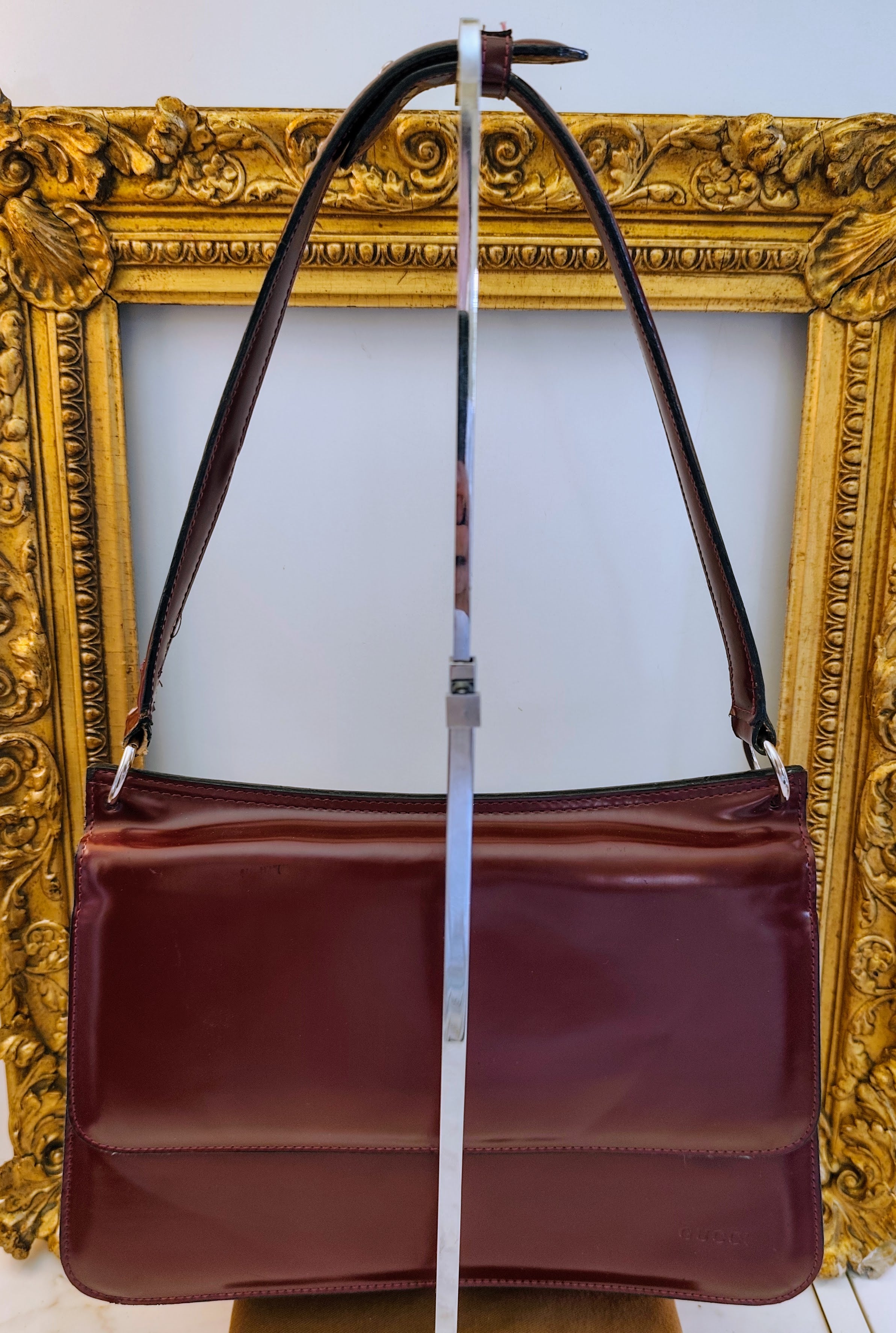Gucci – Borsa a Spalla Double-Face Vintage Vernice Bordeaux