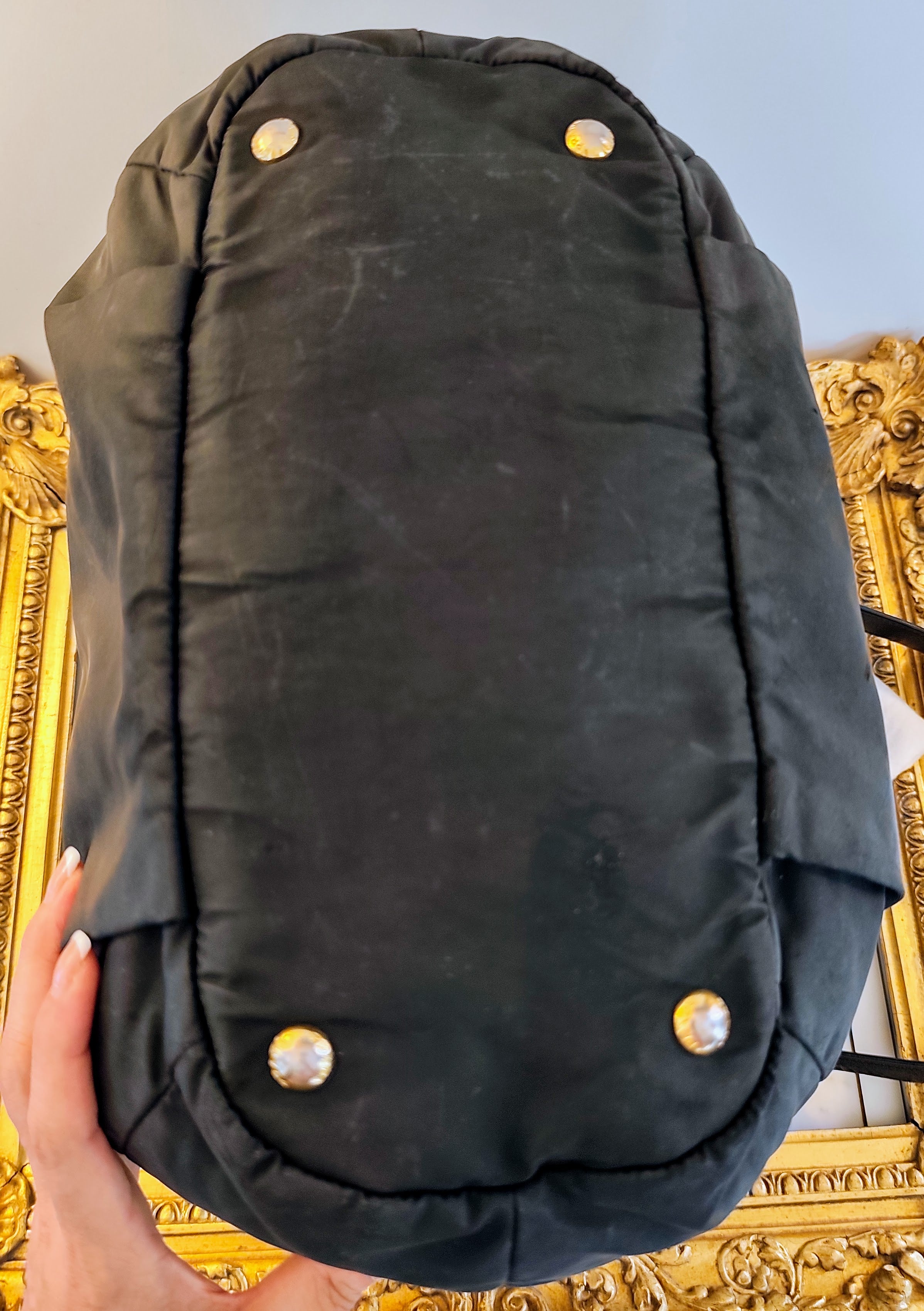 Prada – Borsa Shopper in Nylon e Pelle Nera con Logo Triangolo e Tracolla