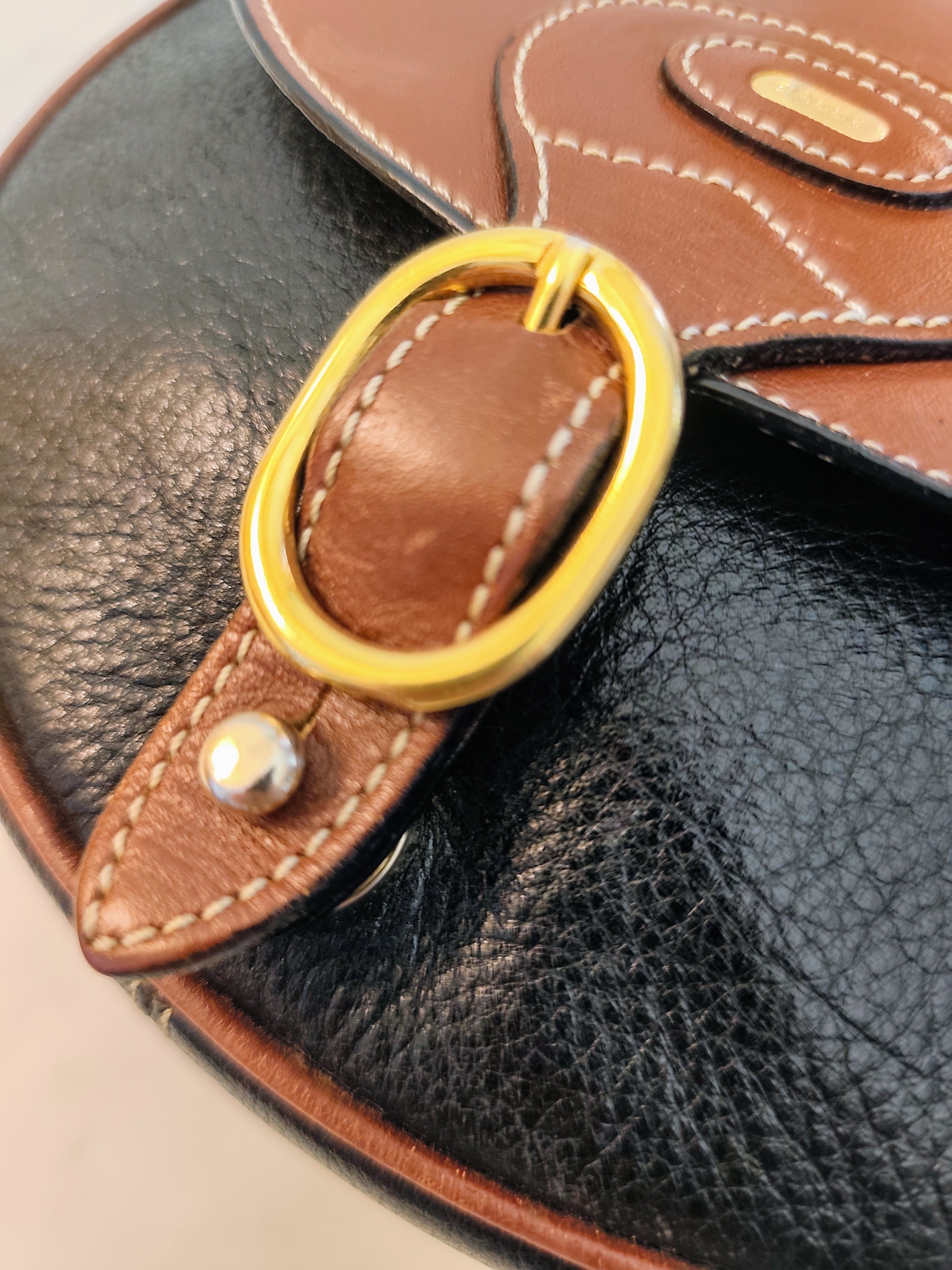 Bally – Borsetta Tracolla in Pelle Bicolore Cognac e Nera Vintage