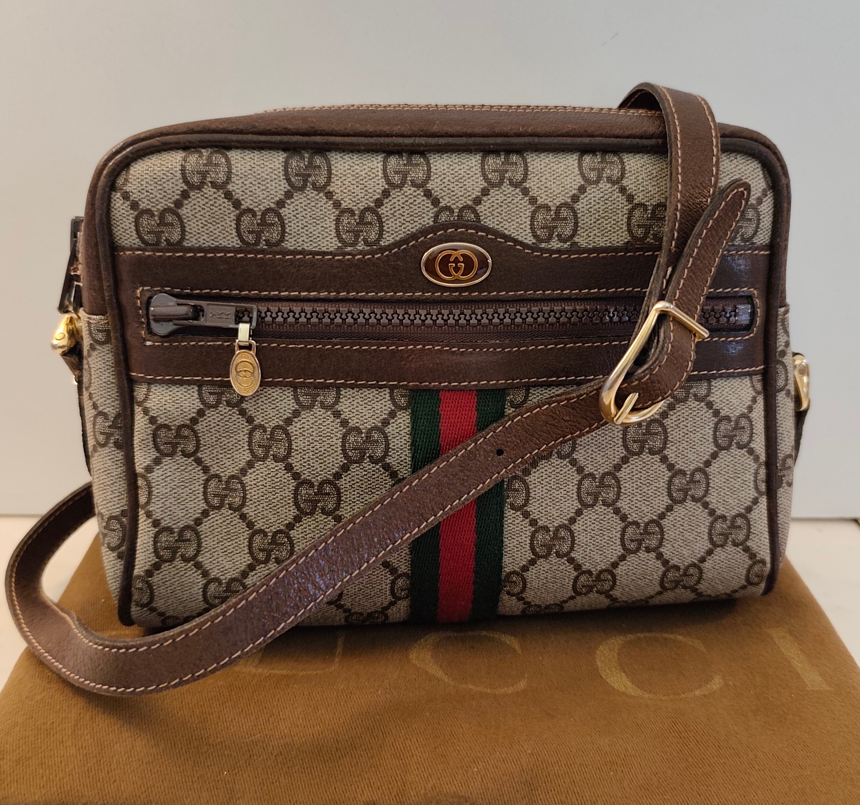 Gucci – Ophidia Camera Bag in Canvas GG con Inserti in Pelle Beige