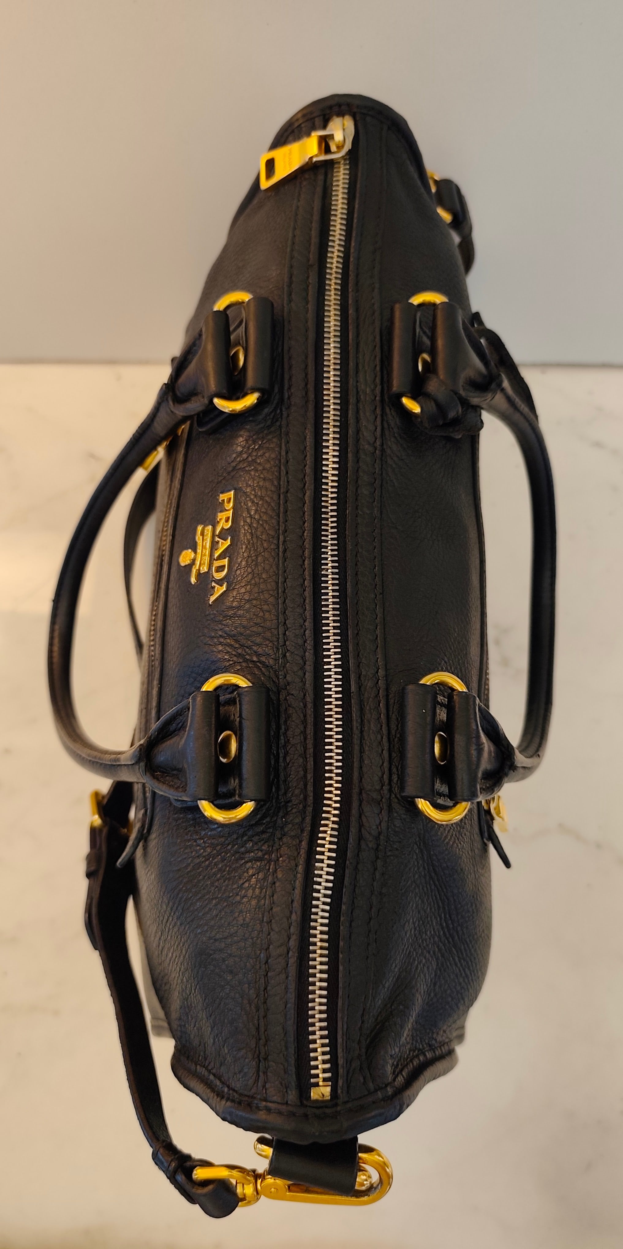 Prada - Bauletto Tote Bag a Spalla in Pelle Nera con Tracolla
