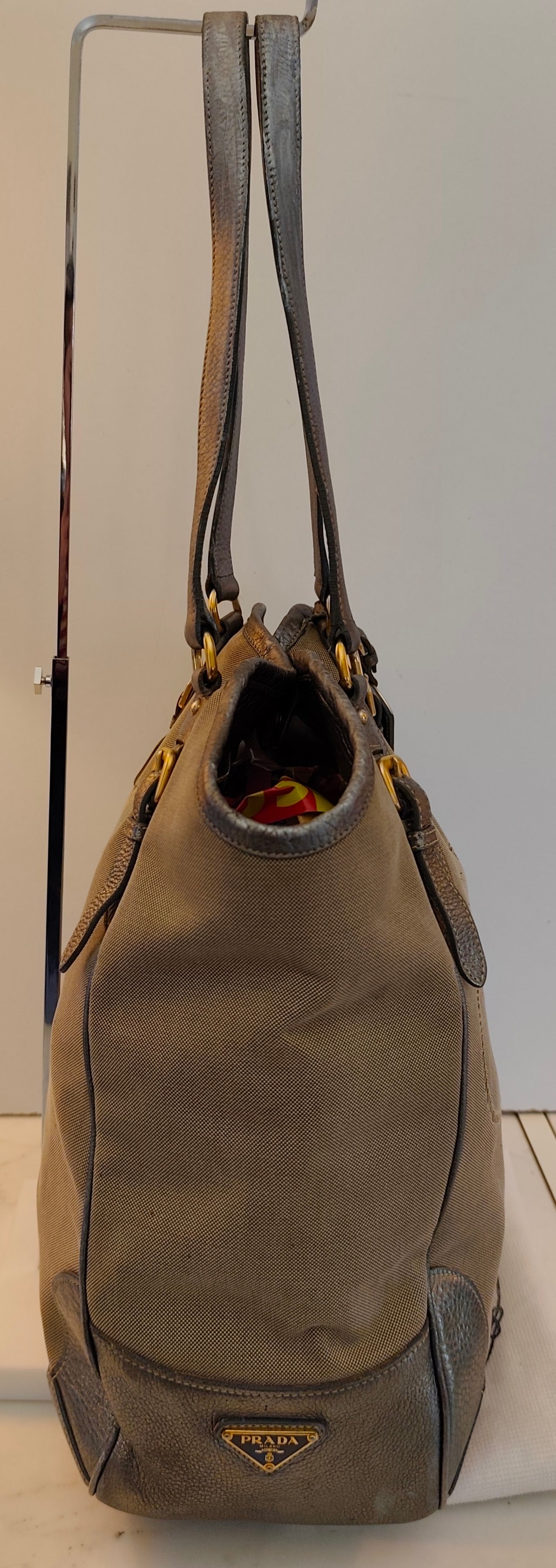 Prada – Shopper Grande a Spalla in Tessuto e Pelle Jacquard