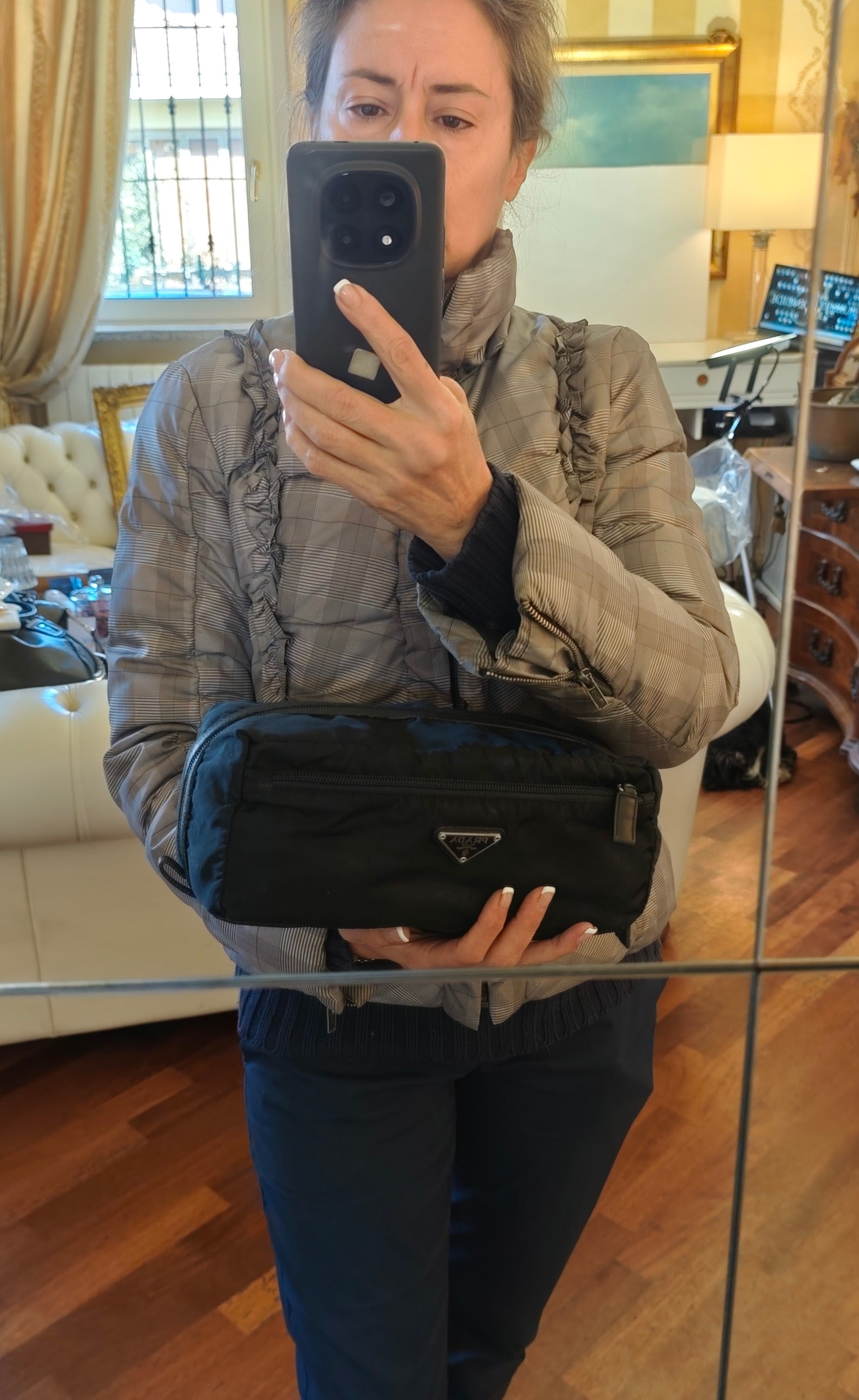 Prada – Trousse Singola da Viaggio in Re-Nylon e Pelle Saffiano Nera