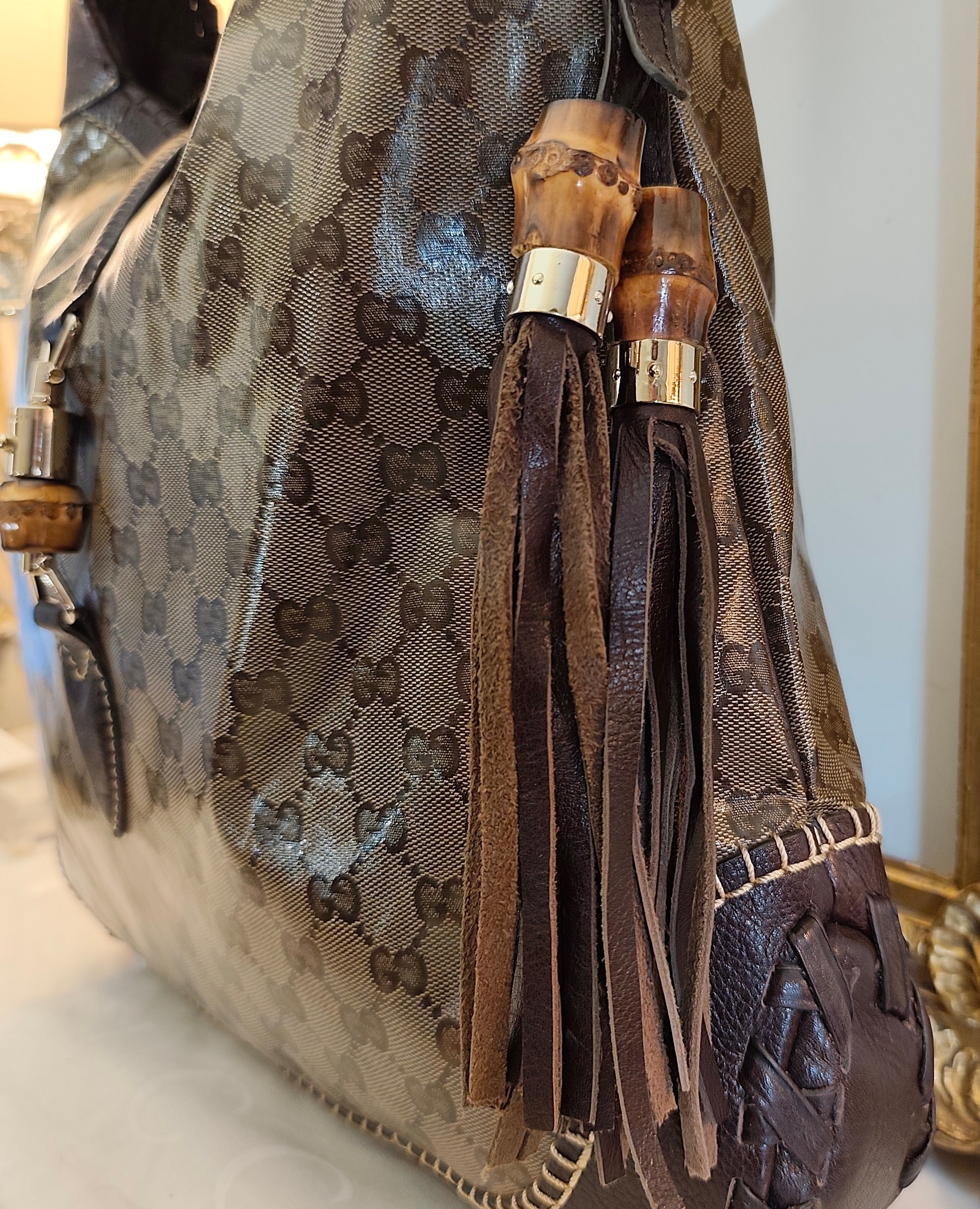 Gucci - Jackie Hobo Cristal in Canvas GG e Pelle Testa di Moro