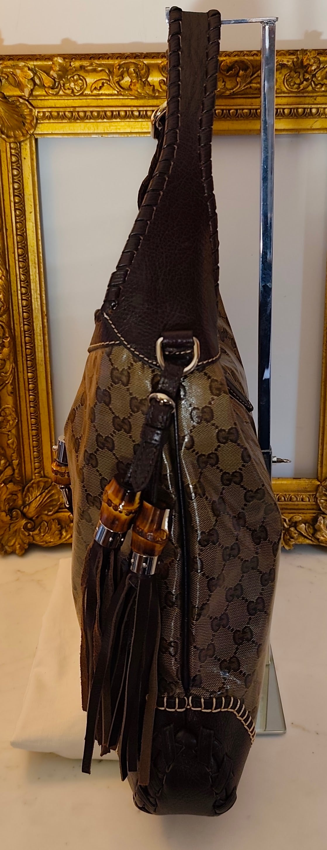 Gucci - Jackie Hobo Cristal in Canvas GG e Pelle Testa di Moro