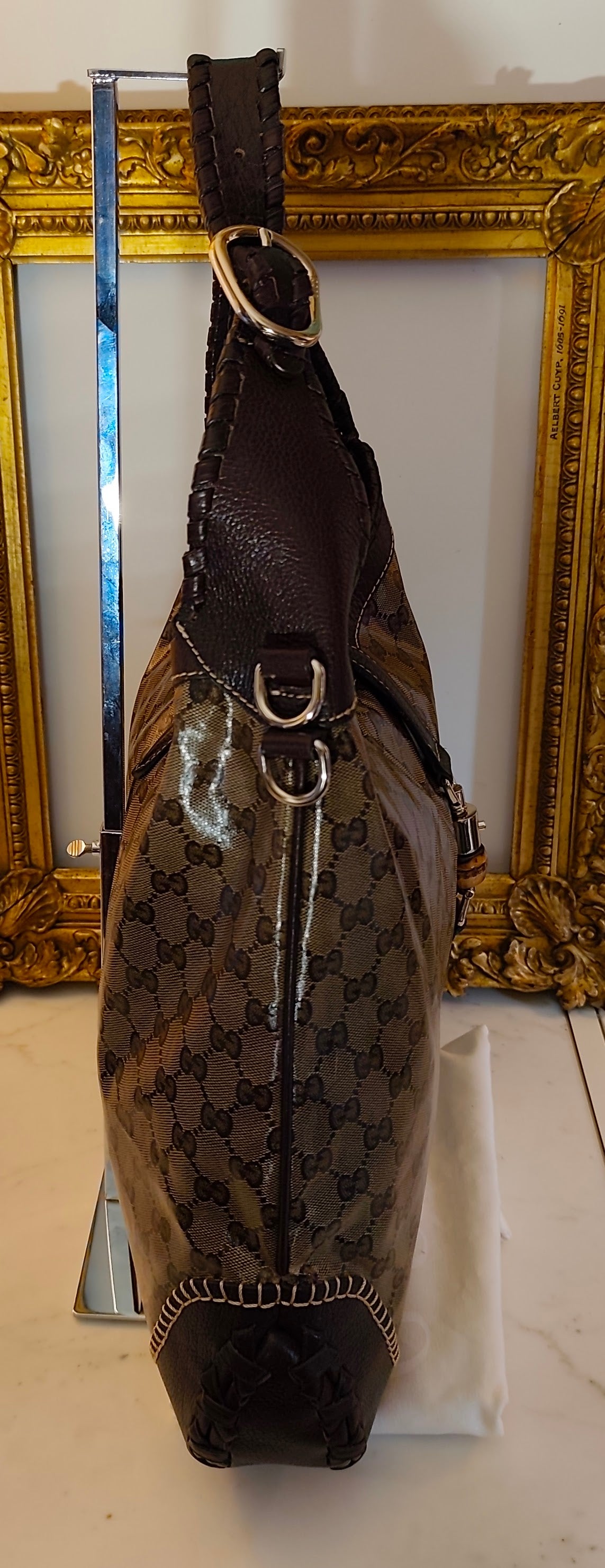 Gucci - Jackie Hobo Cristal in Canvas GG e Pelle Testa di Moro