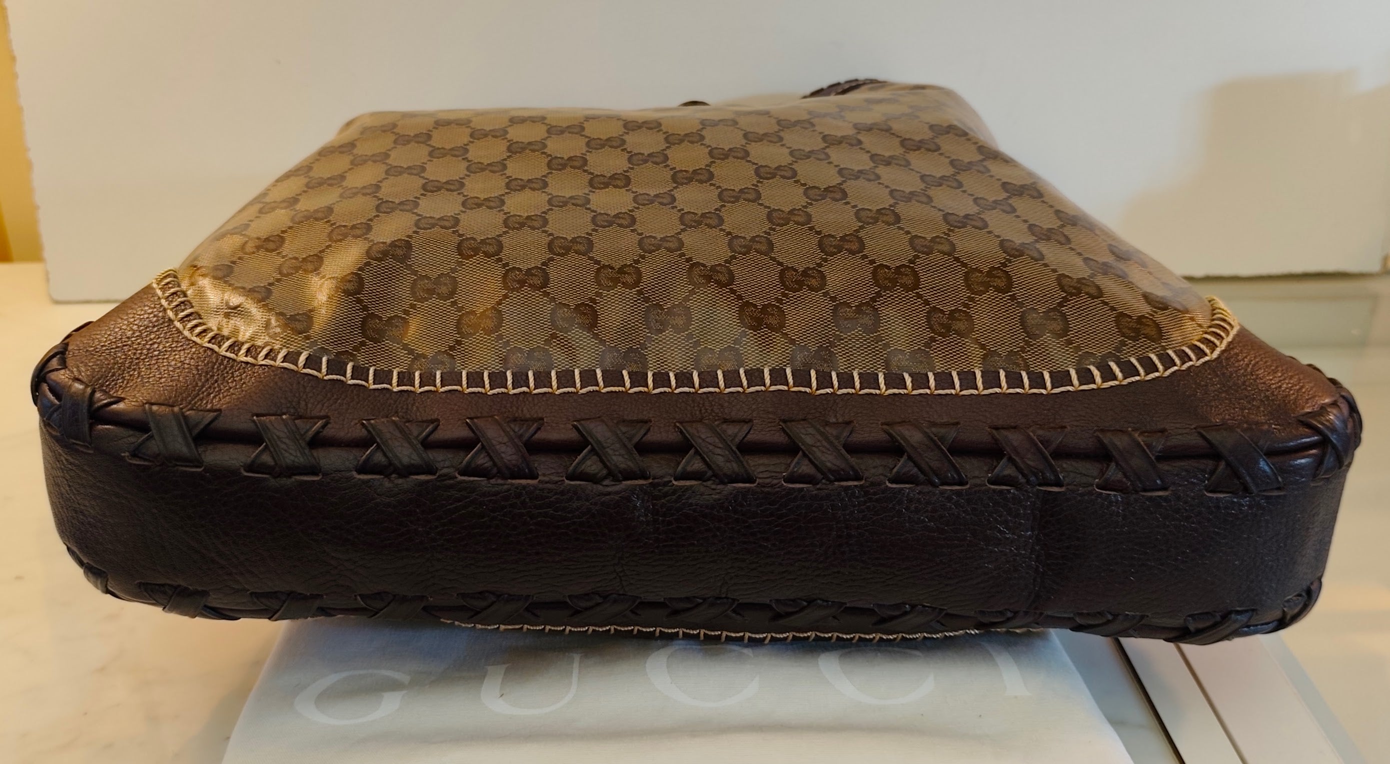 Gucci - Jackie Hobo Cristal in Canvas GG e Pelle Testa di Moro