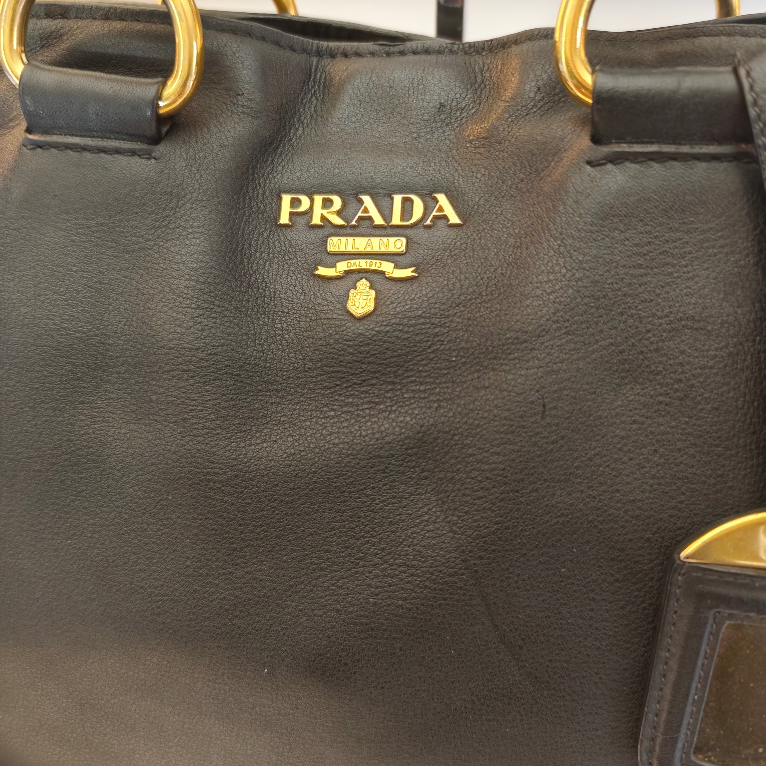 PRADA - Shopper Tote Bag in Pelle Spazzolata Nera