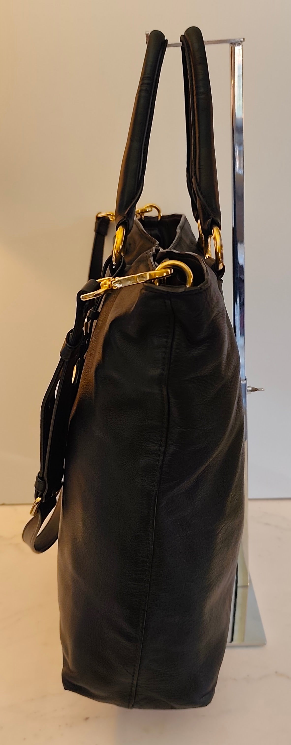 PRADA - Shopper Tote Bag in Pelle Spazzolata Nera