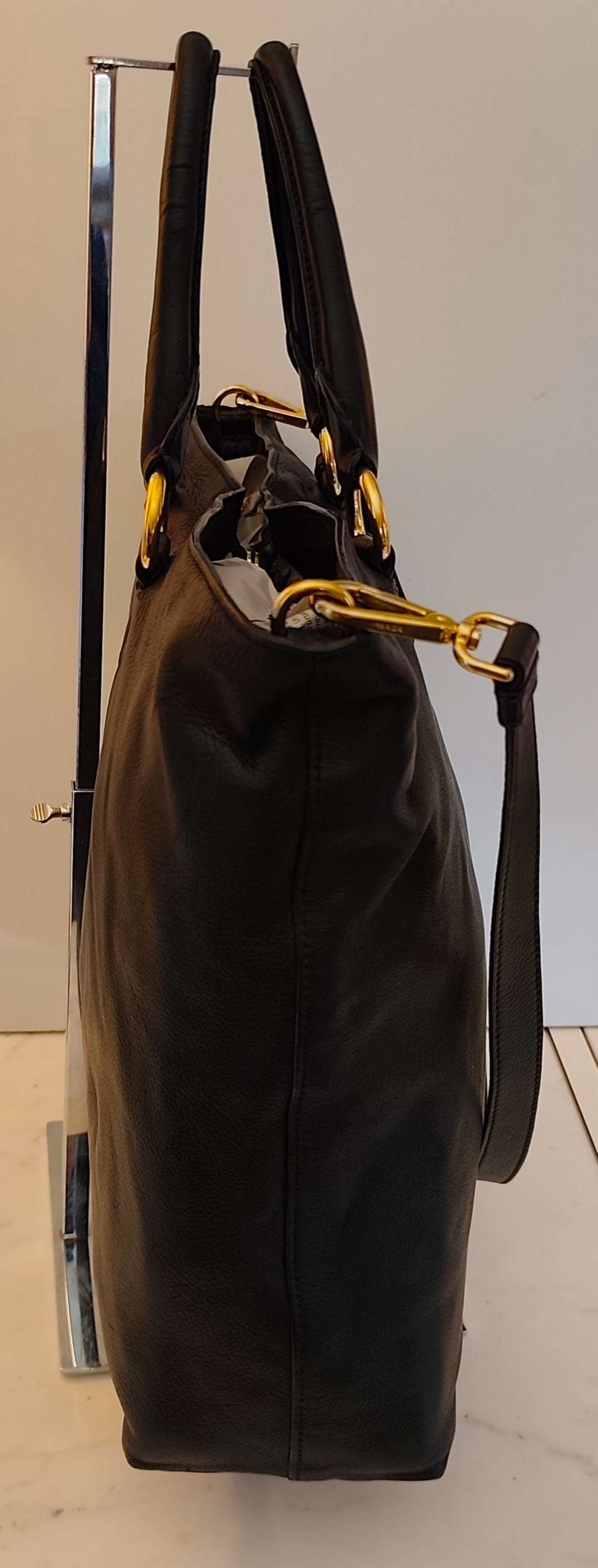 PRADA - Shopper Tote Bag in Pelle Spazzolata Nera
