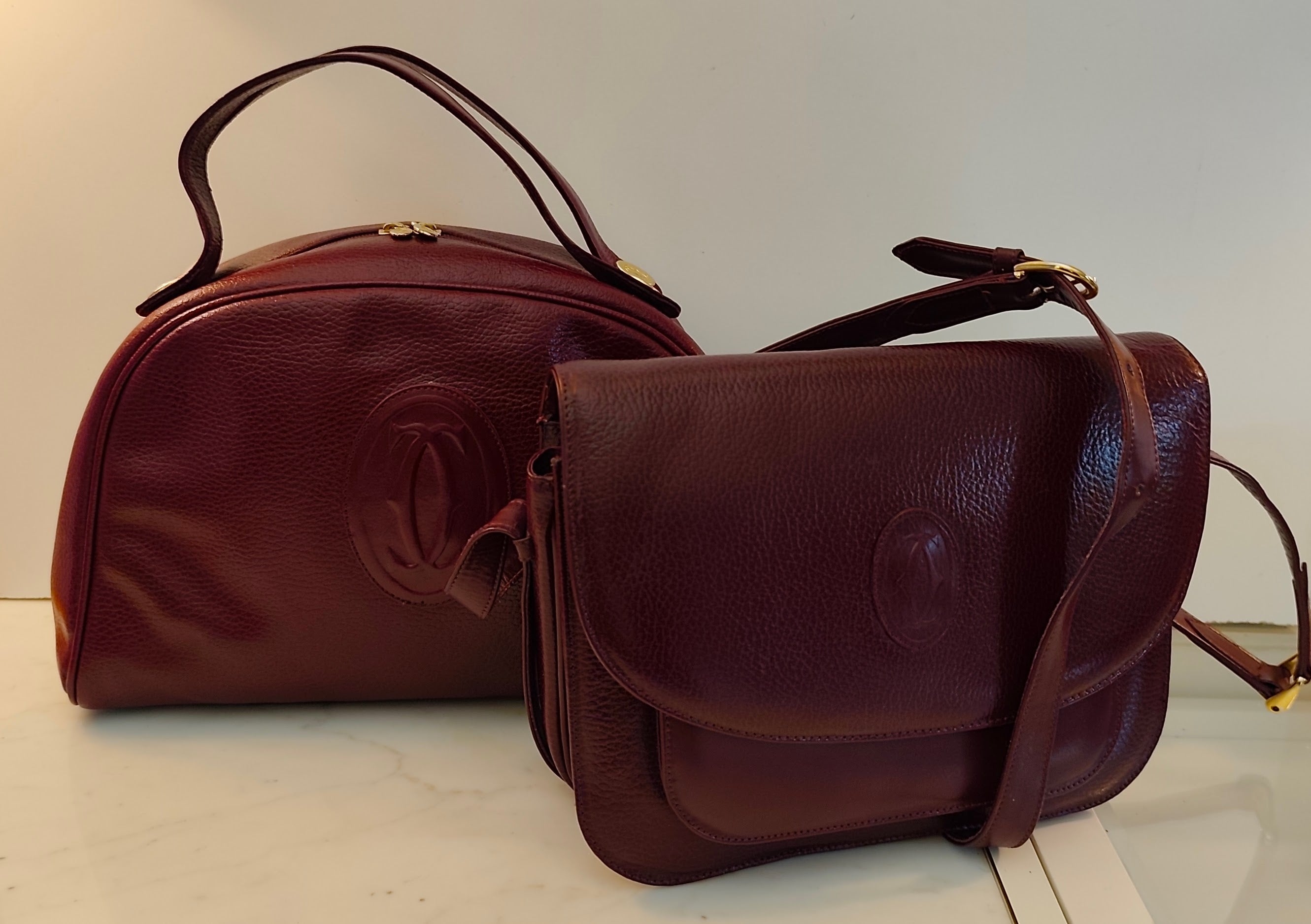 Cartier - Borsa a Mano Doubleface in Pelle Bordeaux
