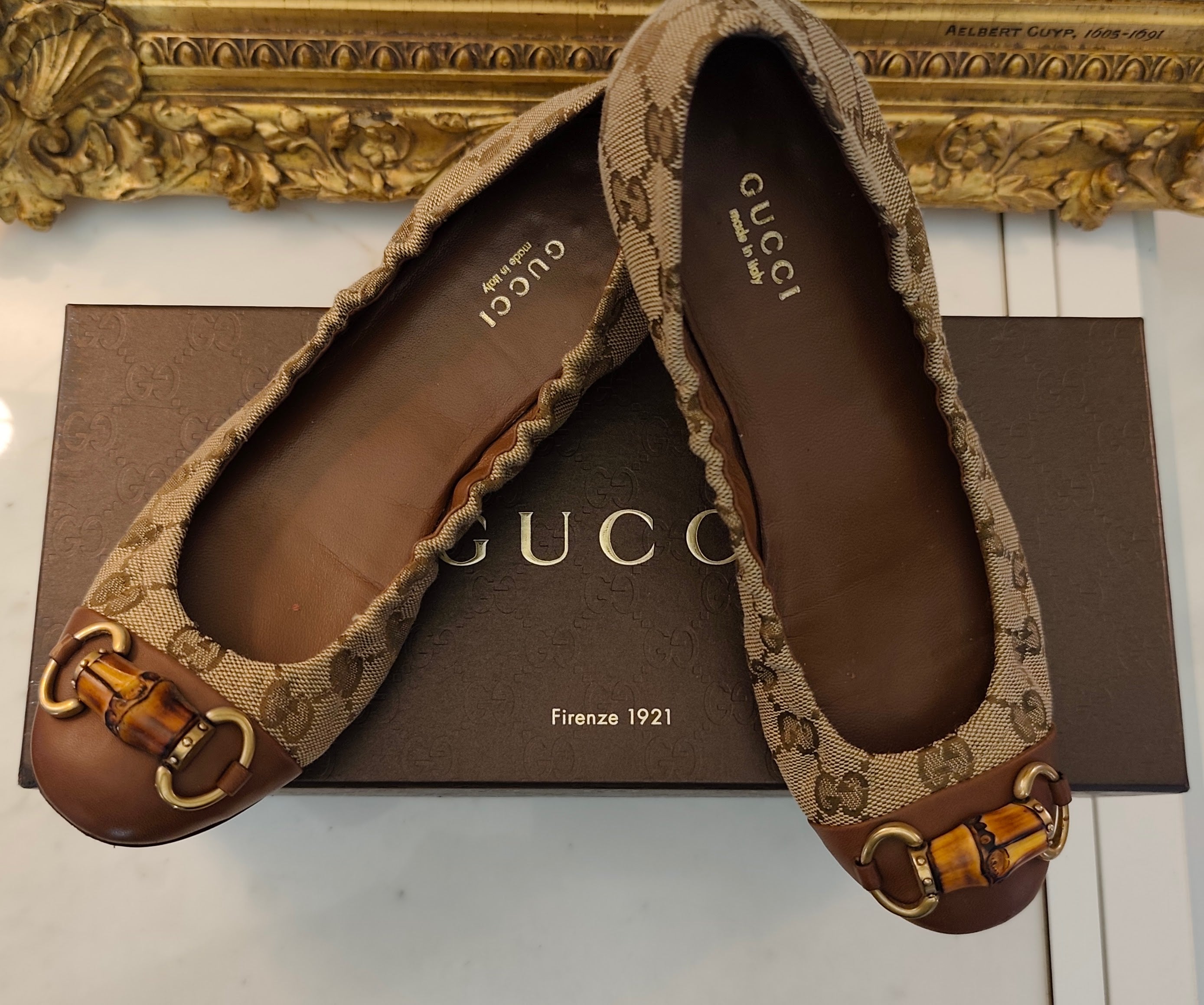 Gucci - Ballerine in Tessuto “GG” e Pelle con Morsetto in Bambù