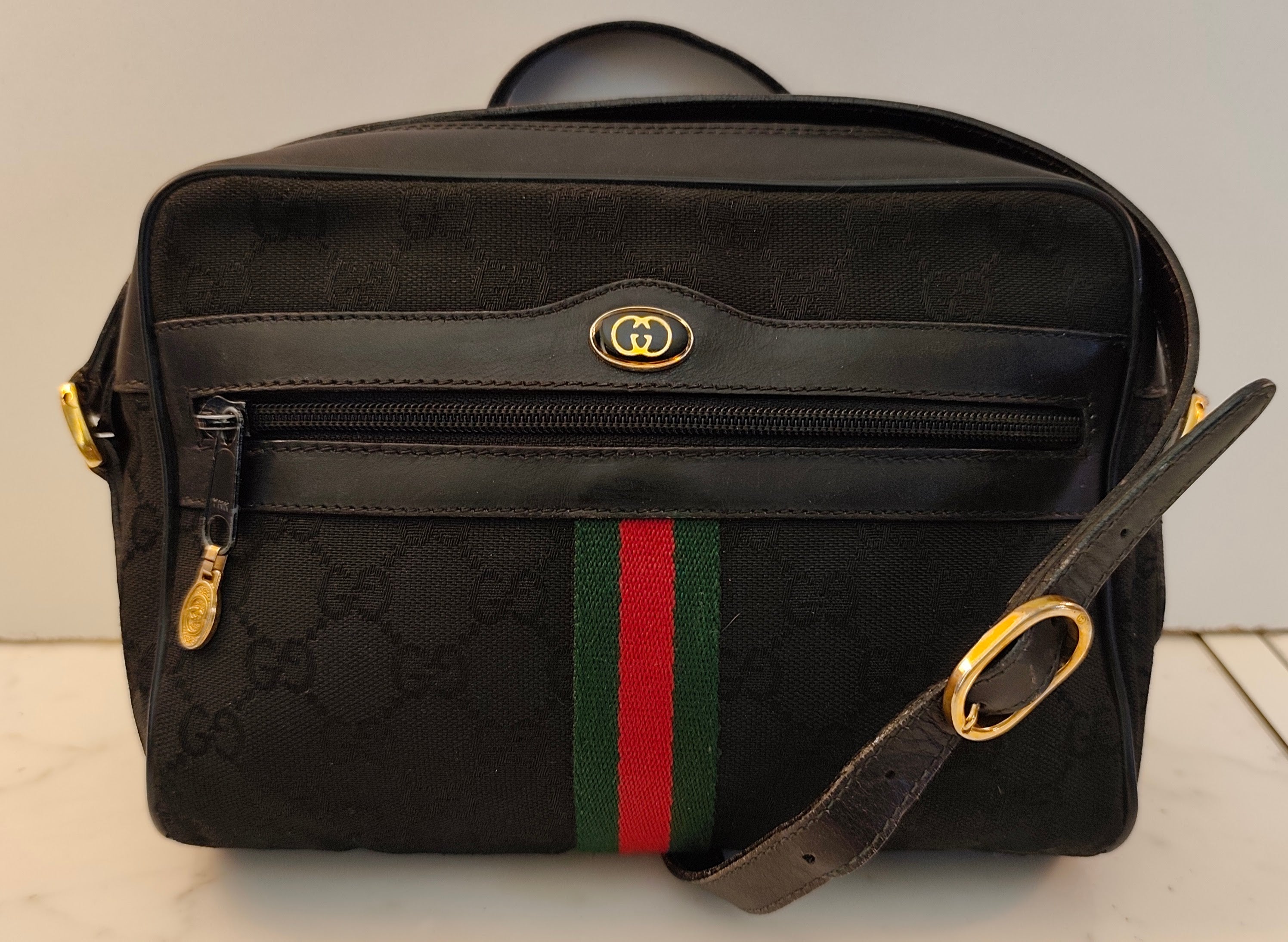 Gucci - Ophidia Camera Bag Postina in Tessuto “GG” e Pelle Nera