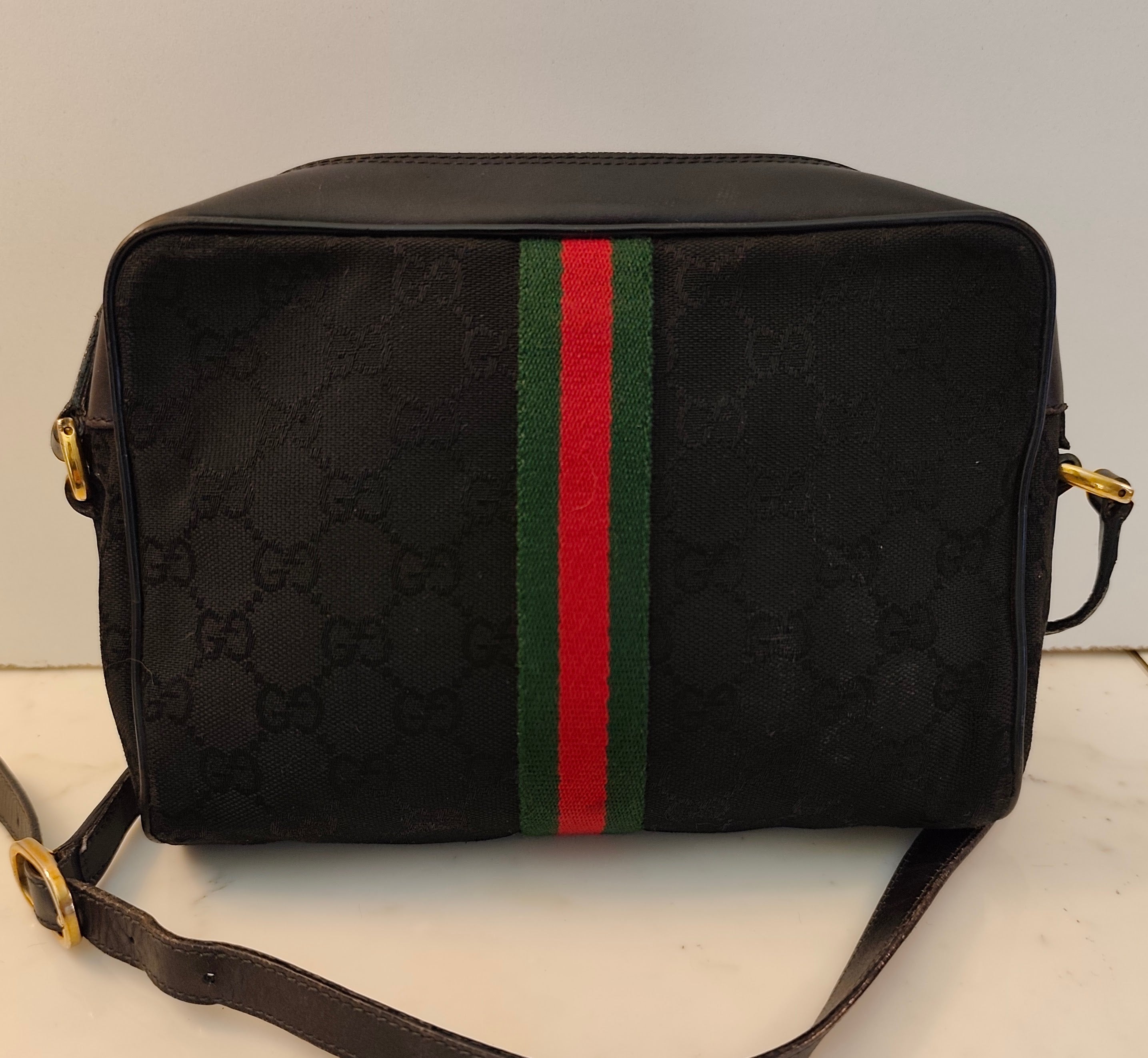 Gucci - Ophidia Camera Bag Postina in Tessuto “GG” e Pelle Nera