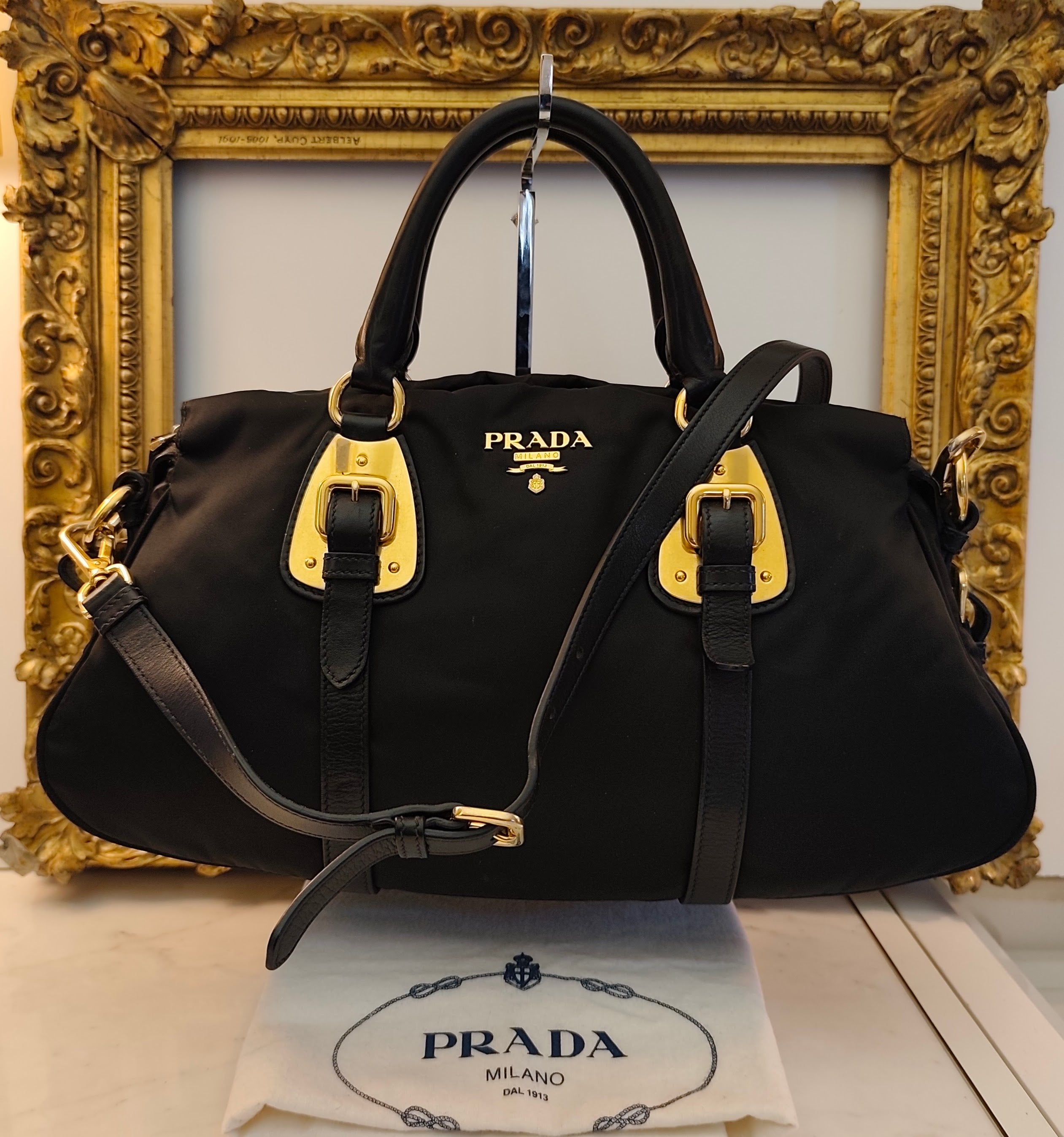 Prada - Bauletto Espandibile - Tote Bag Nylon Nero con Tracolla