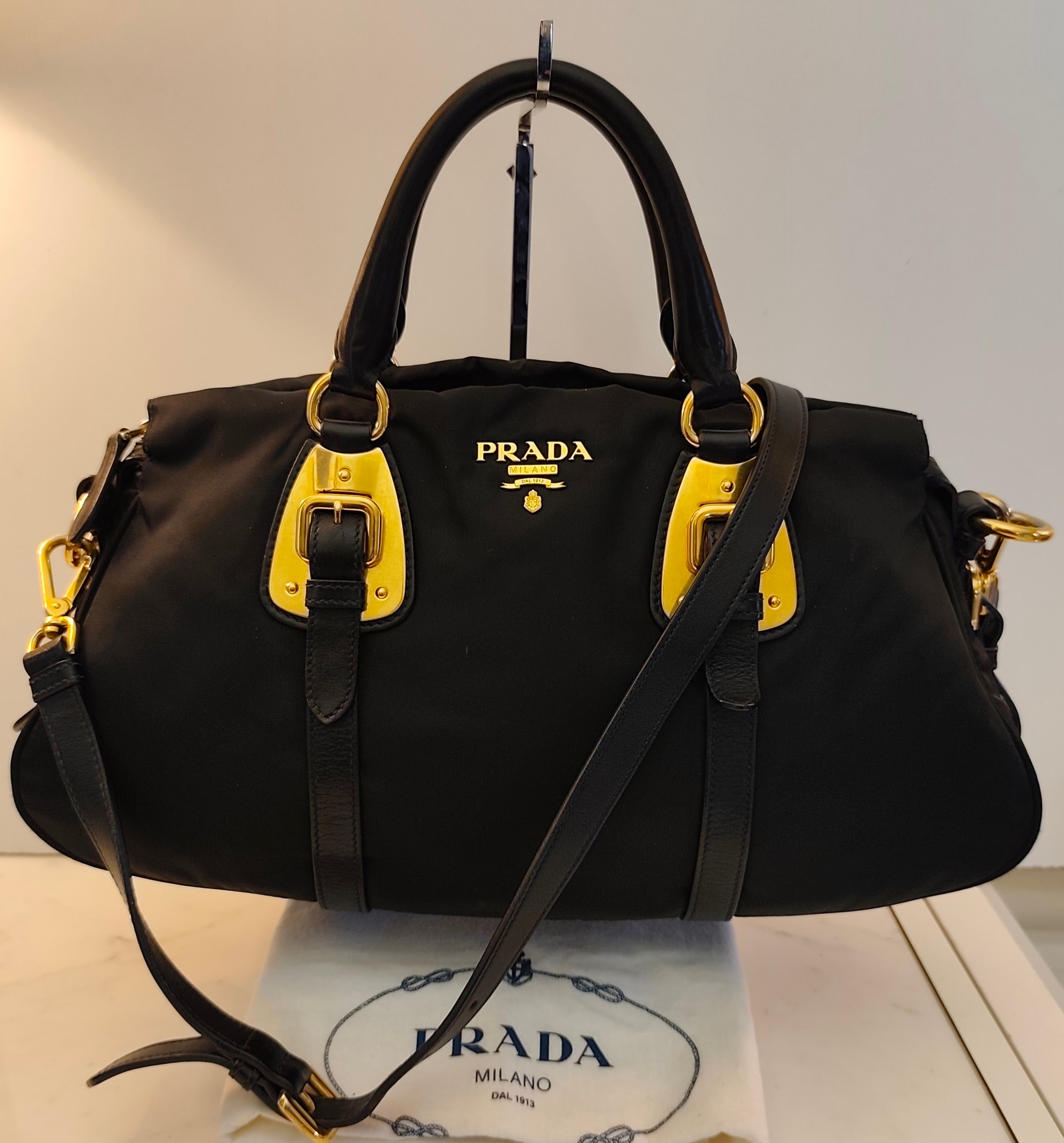 Prada - Bauletto Espandibile - Tote Bag Nylon Nero con Tracolla