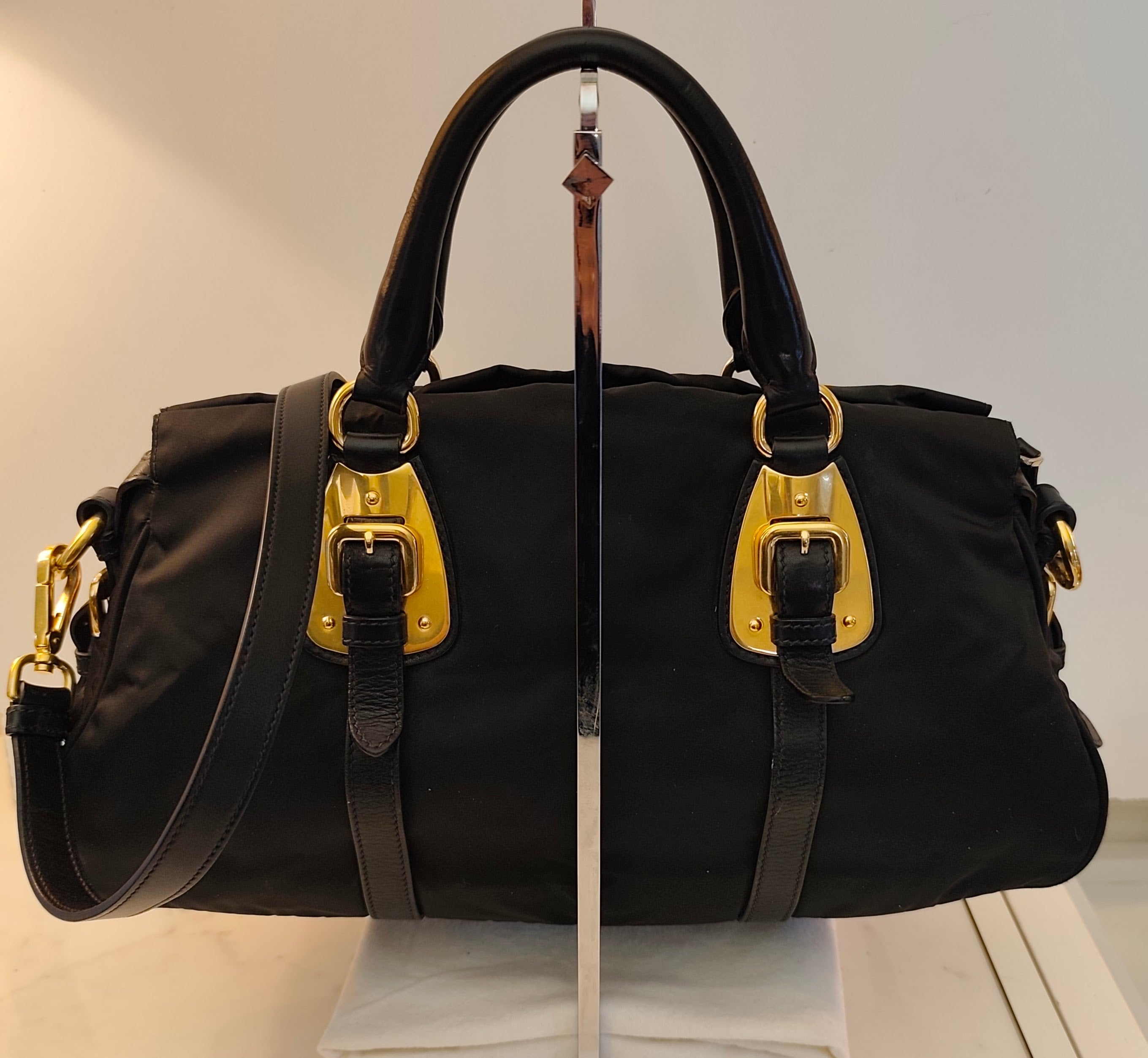 Prada - Bauletto Espandibile - Tote Bag Nylon Nero con Tracolla