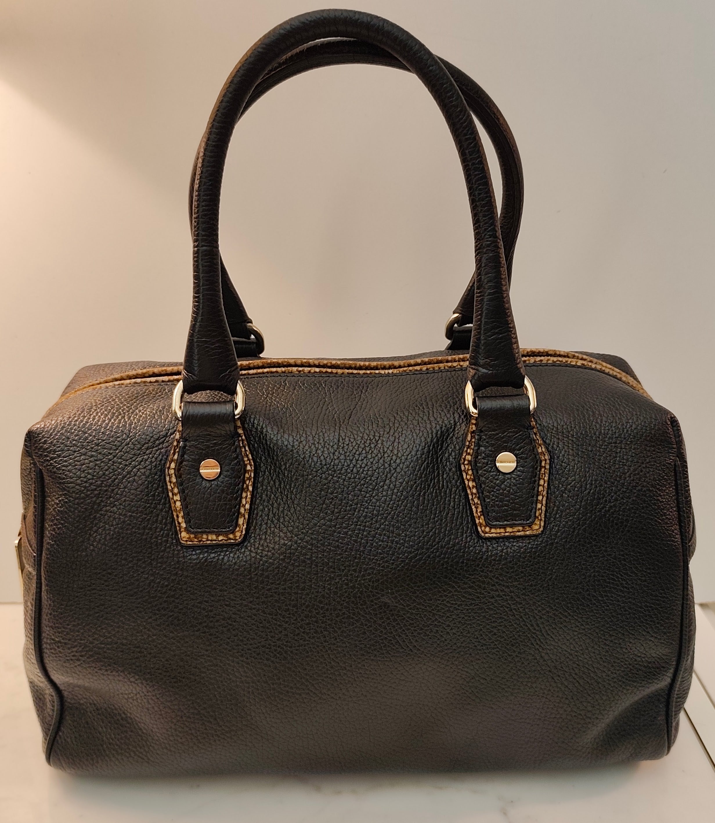 Borbonese - Borsa Bauletto Speedy in Pelle Nera con profili Tapiro