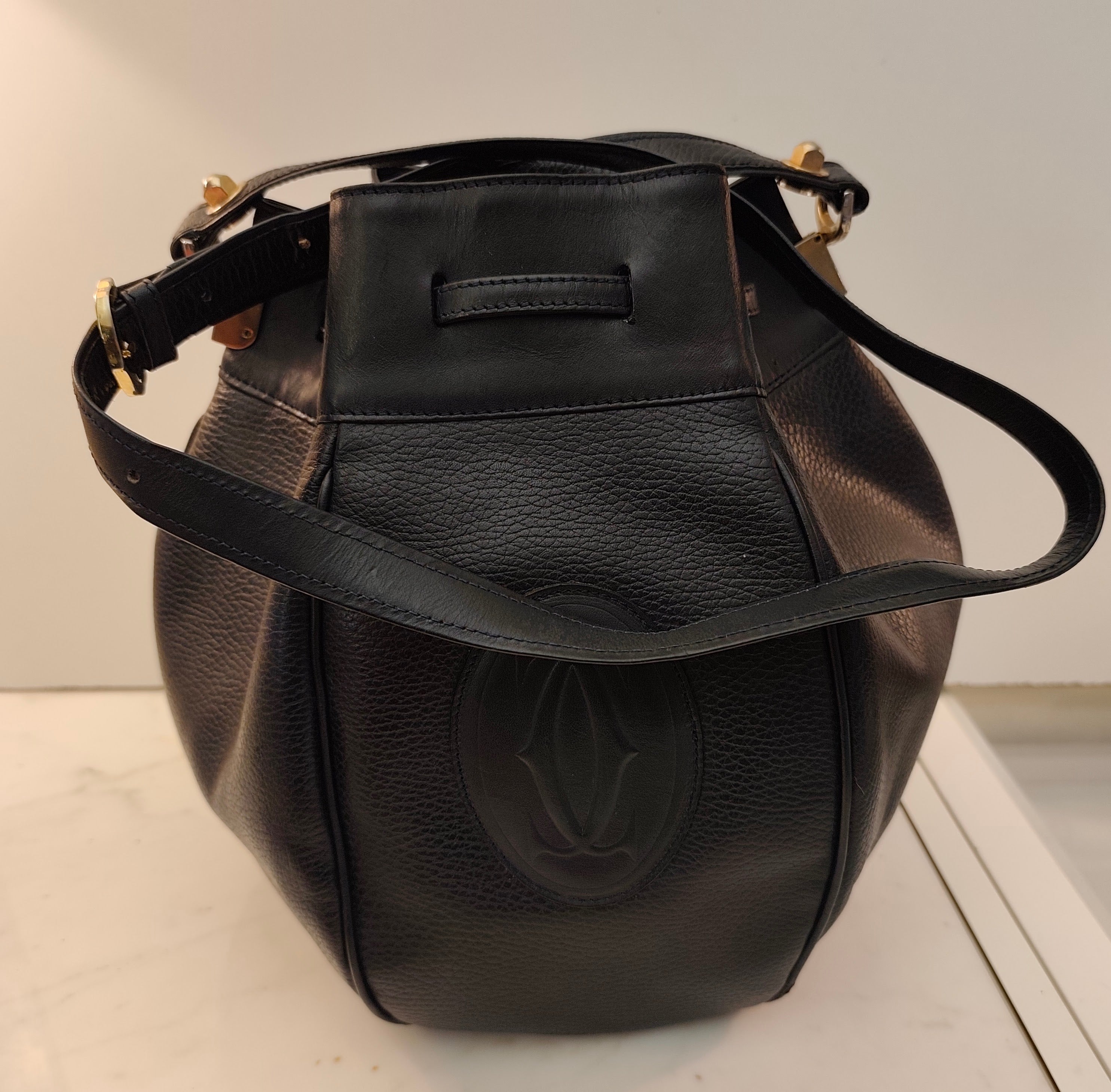 CARTIER - Secchiello Bombato Double-face Pelle Blu Vintage