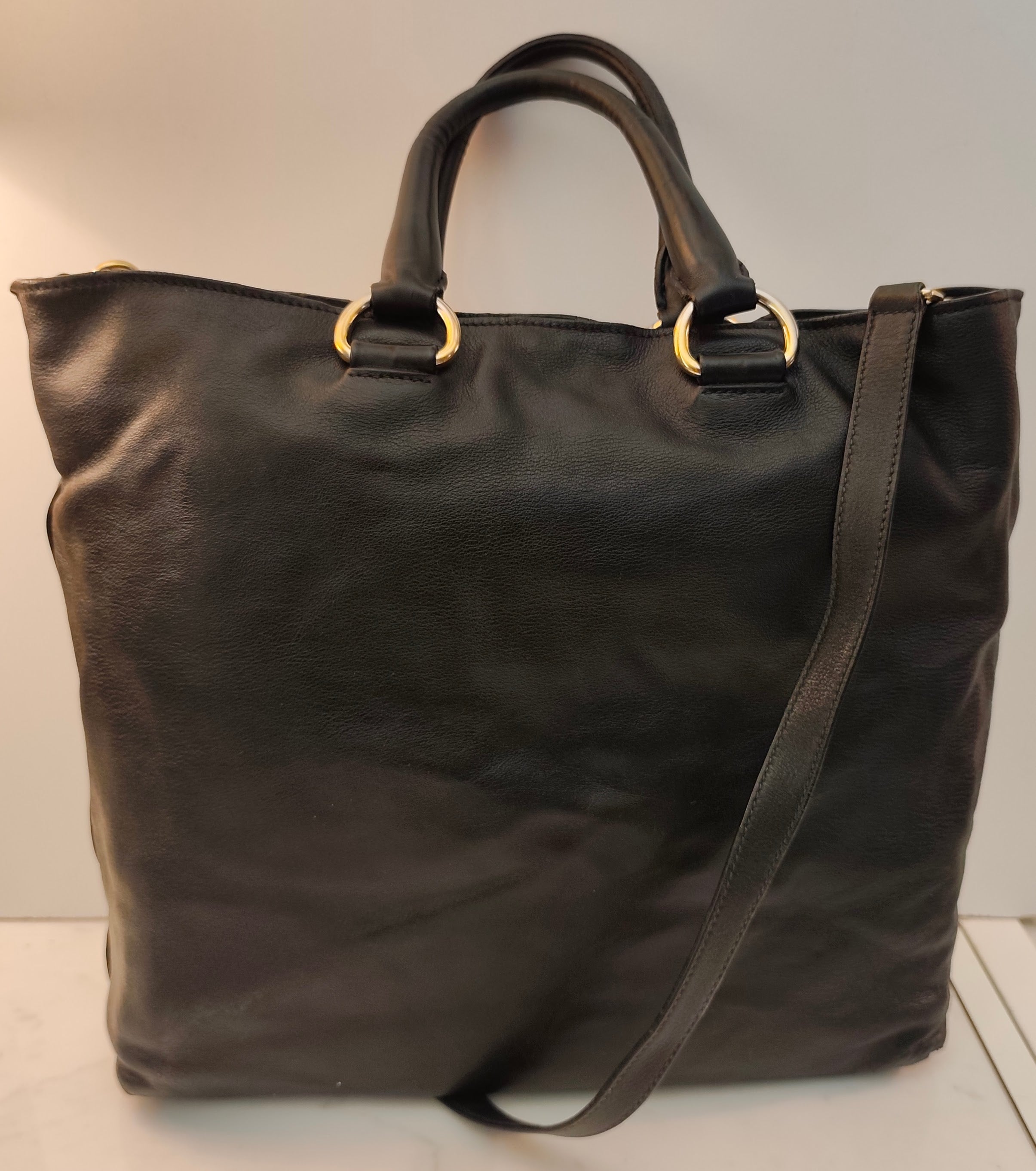 Prada - Shopper Tote Bag in Pelle Spazzolata Nera