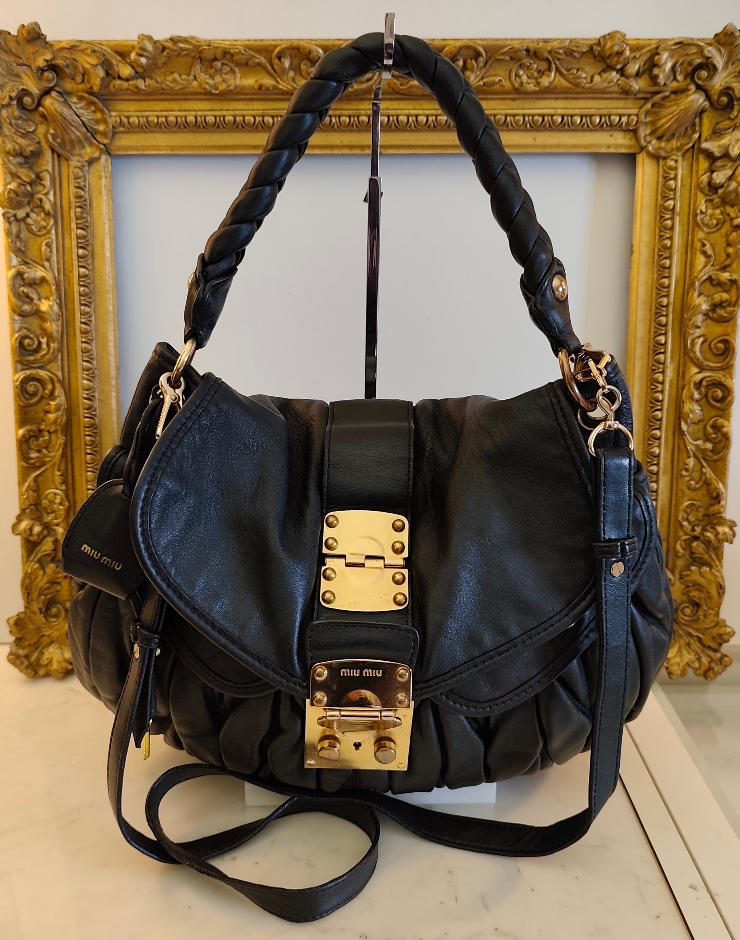 Miu Miu - Coffer Bag - Borsa spalla pelle nera matelassè