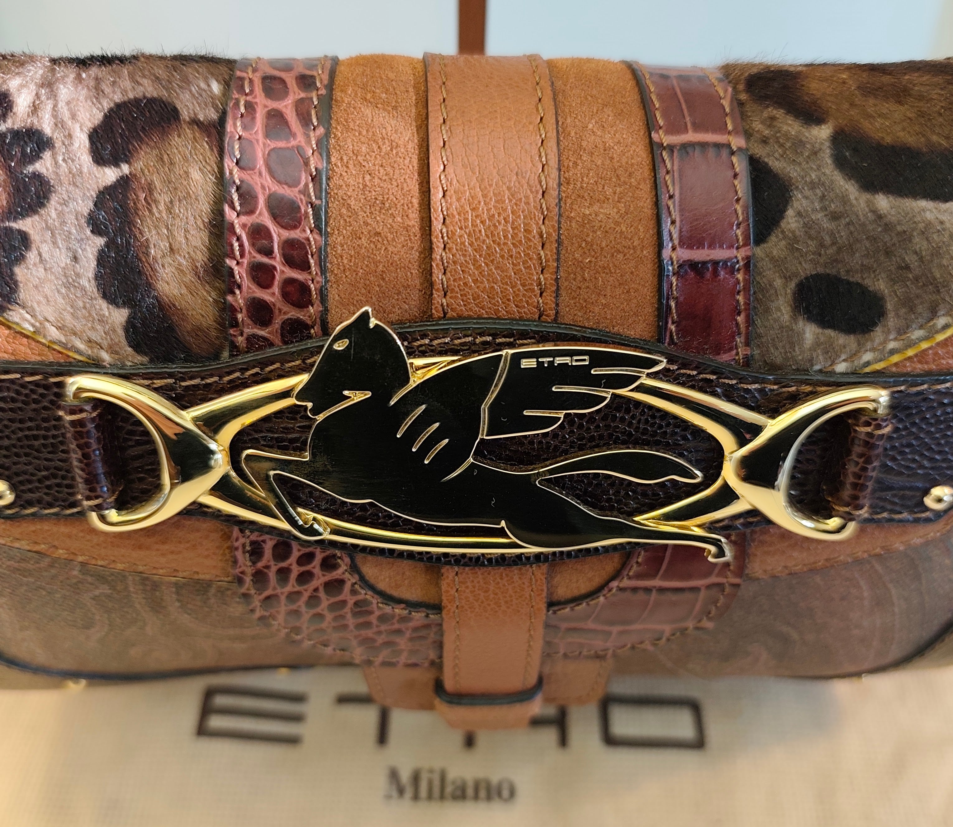 Etro - Baguette a Spalla Paisley Jacquard, croco e cavallino Edizione Limitata Ultra Rara