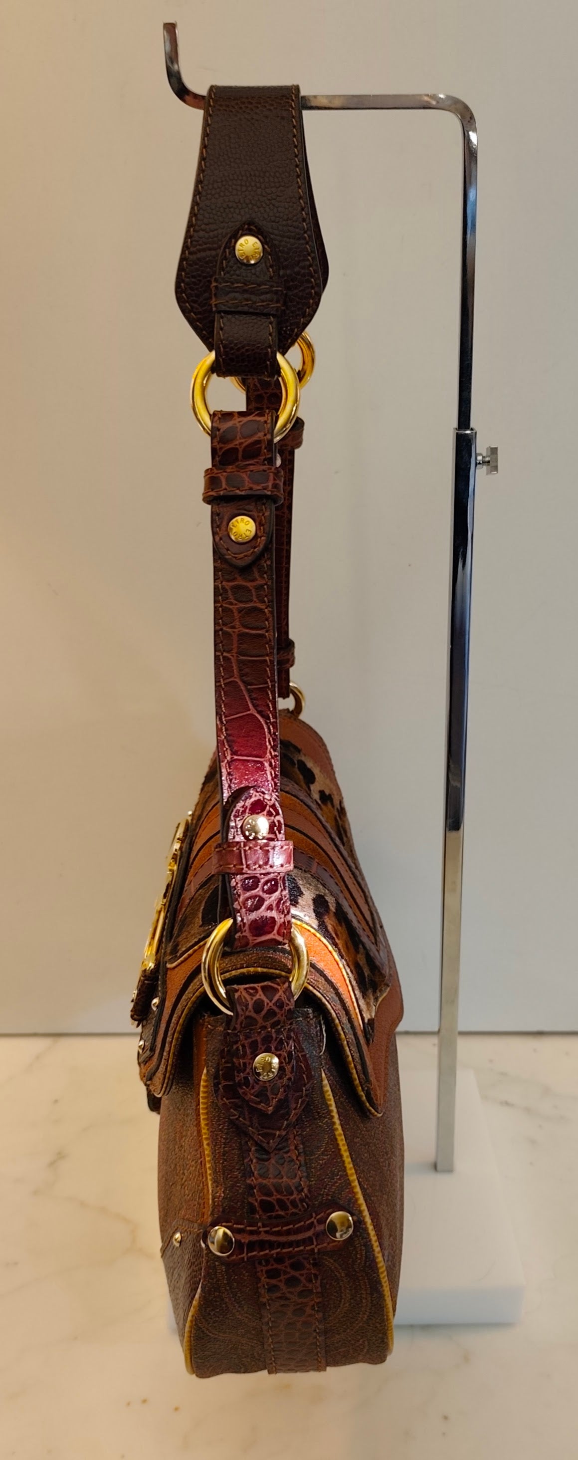 Etro - Baguette a Spalla Paisley Jacquard, croco e cavallino Edizione Limitata Ultra Rara