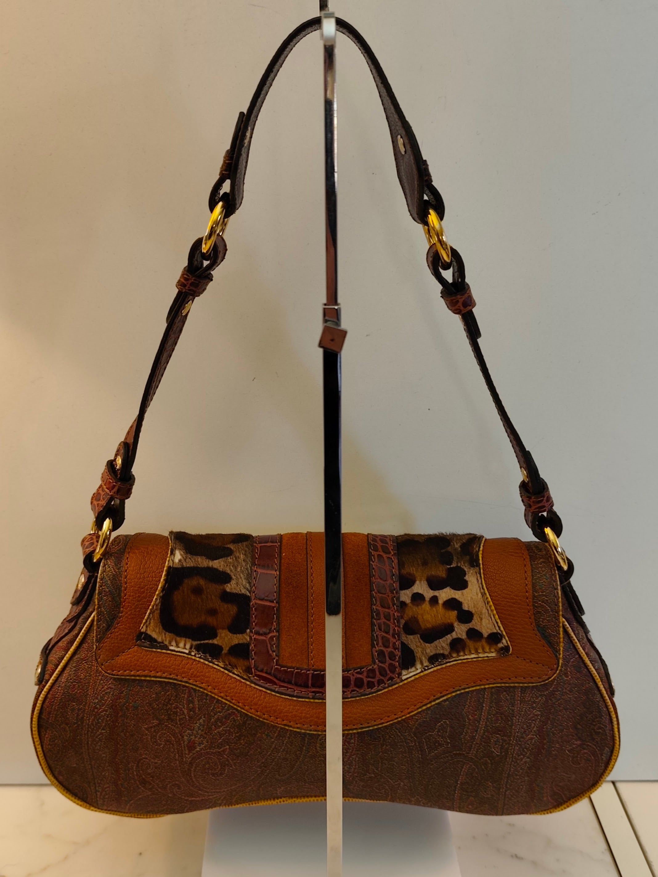 Etro - Baguette a Spalla Paisley Jacquard, croco e cavallino Edizione Limitata Ultra Rara