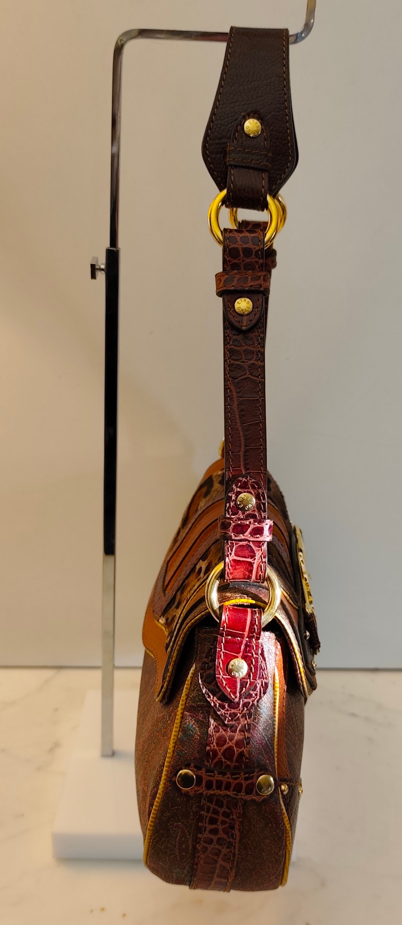 Etro - Baguette a Spalla Paisley Jacquard, croco e cavallino Edizione Limitata Ultra Rara