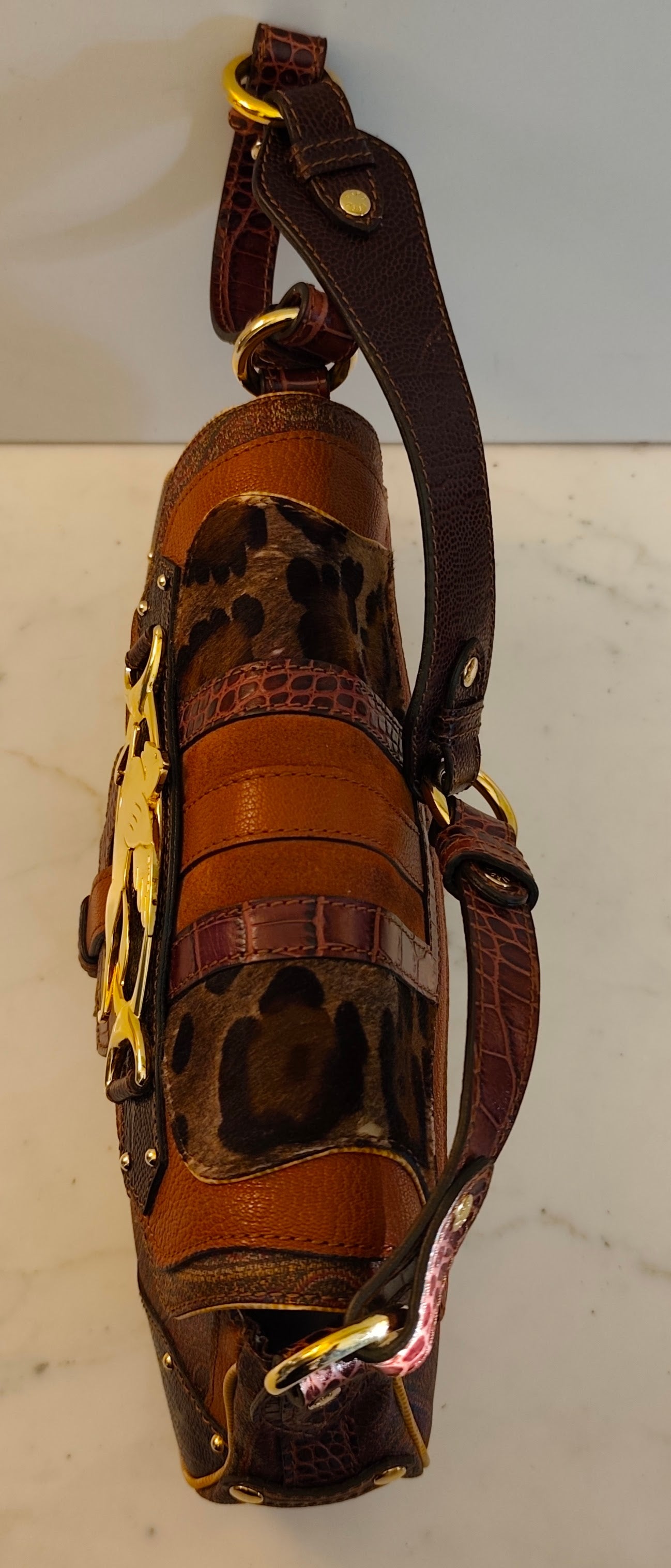 Etro - Baguette a Spalla Paisley Jacquard, croco e cavallino Edizione Limitata Ultra Rara