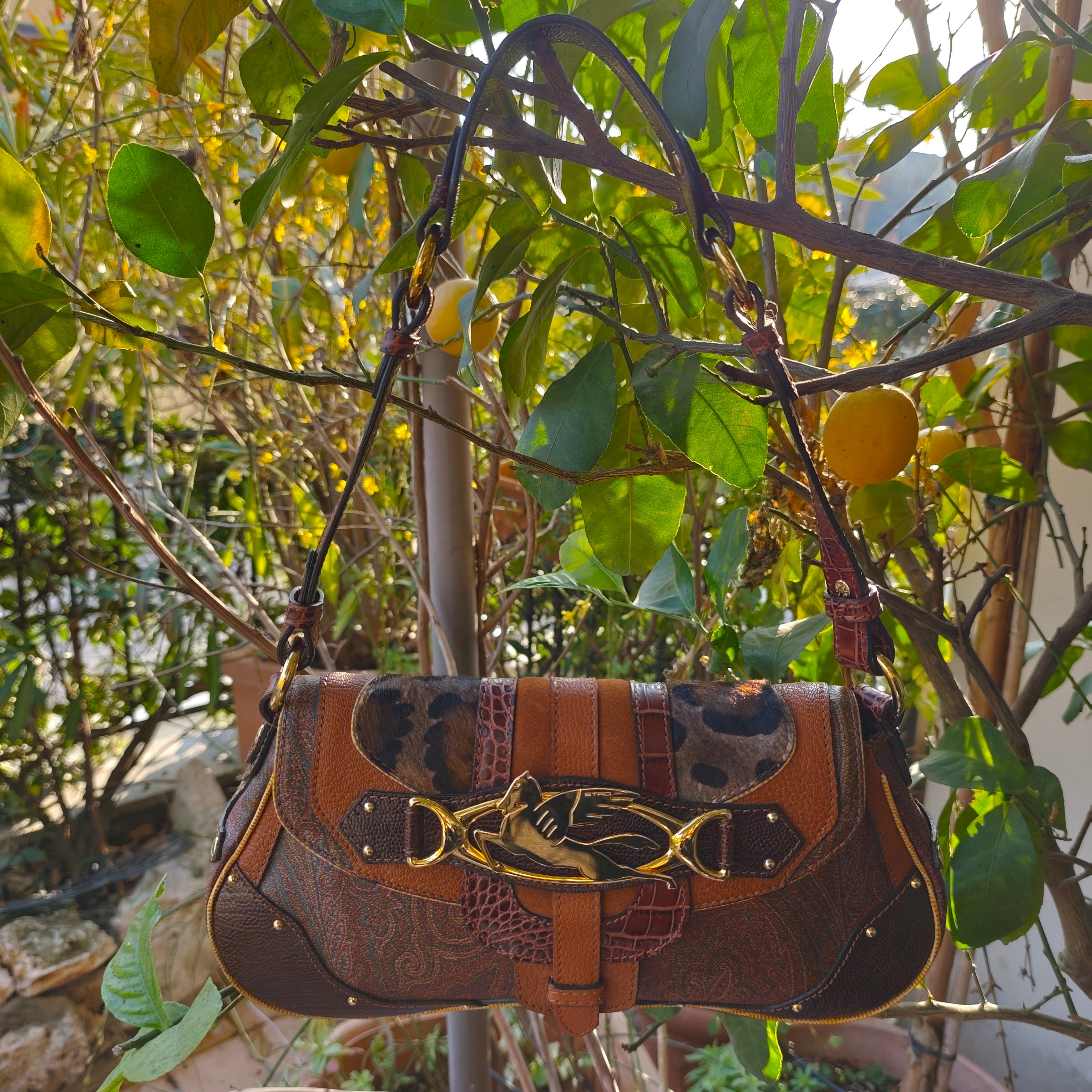 Etro - Baguette a Spalla Paisley Jacquard, croco e cavallino Edizione Limitata Ultra Rara