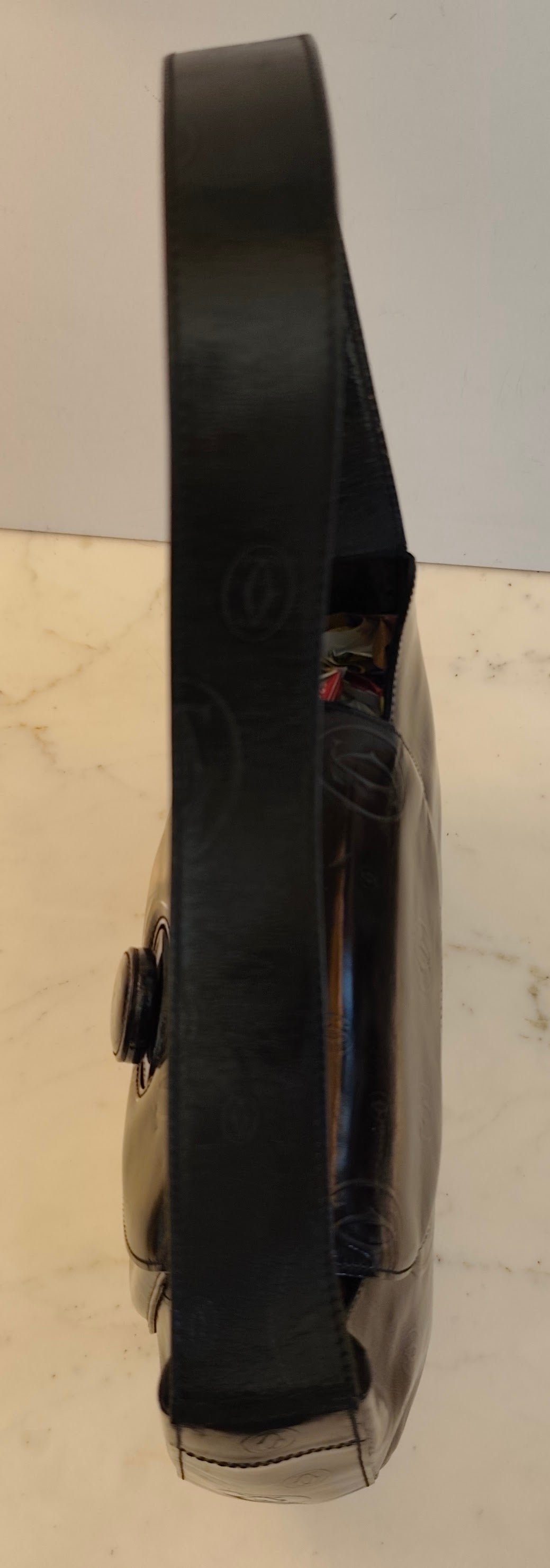 Cartier – Borsa Hobo Happy Birthday Vernice Nera Fantasia Logo