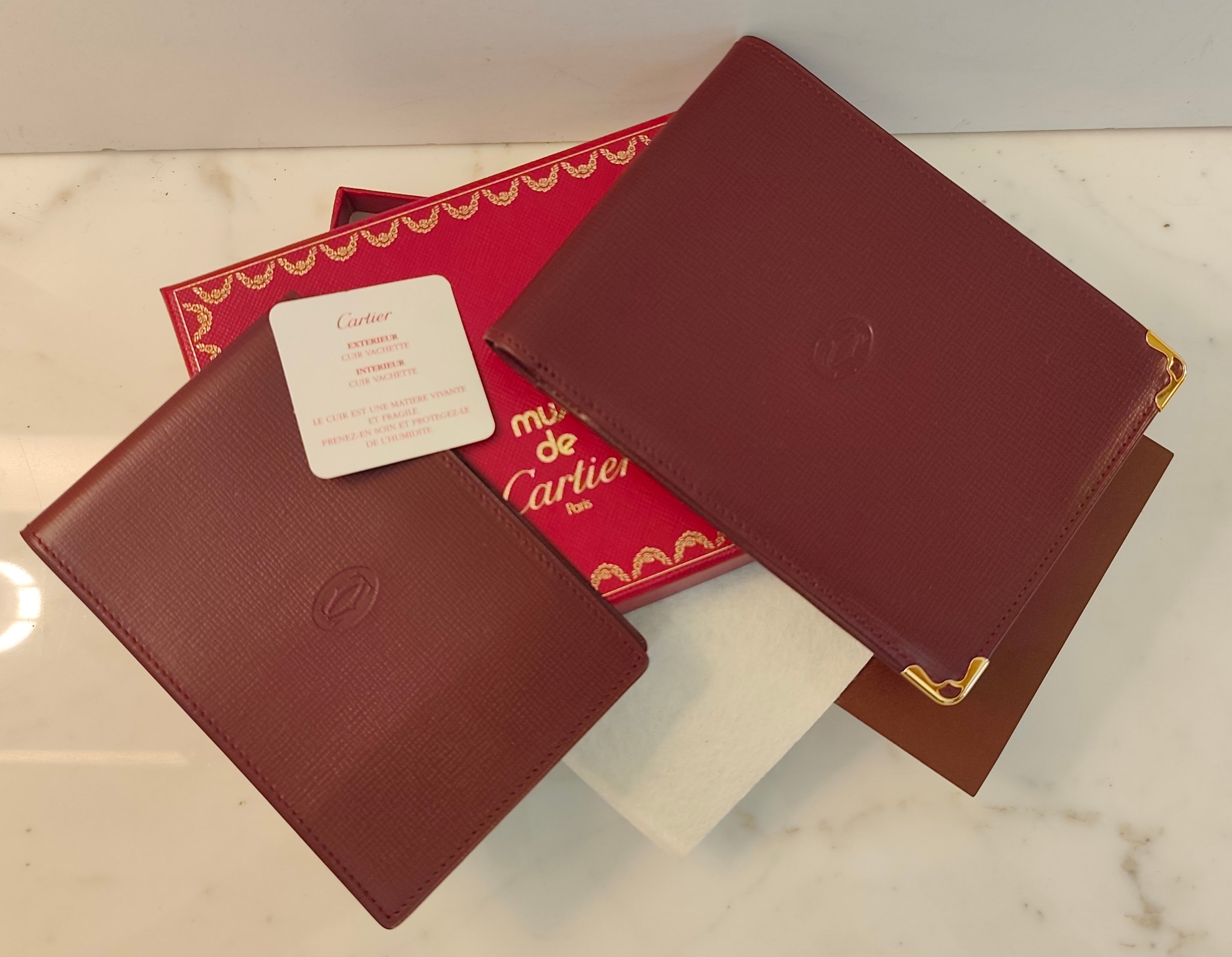 Cartier - Portafoglio Vintage con Porta Assegni Staccabile - Pelle Bordeaux