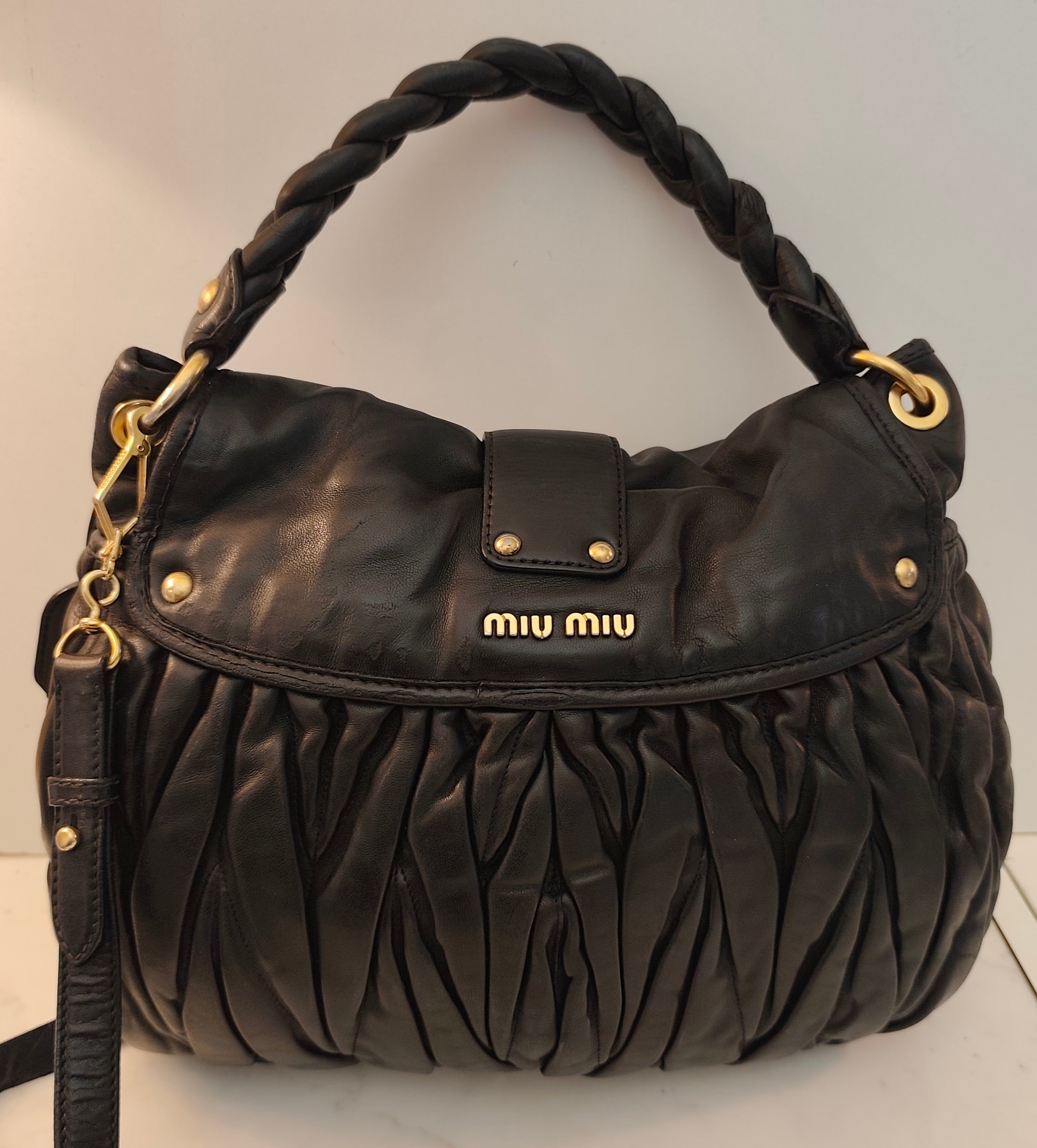 Miu Miu - Coffer Bag Borsa a Spalla in Pelle Matelassé Nera con Tracolla Vintage