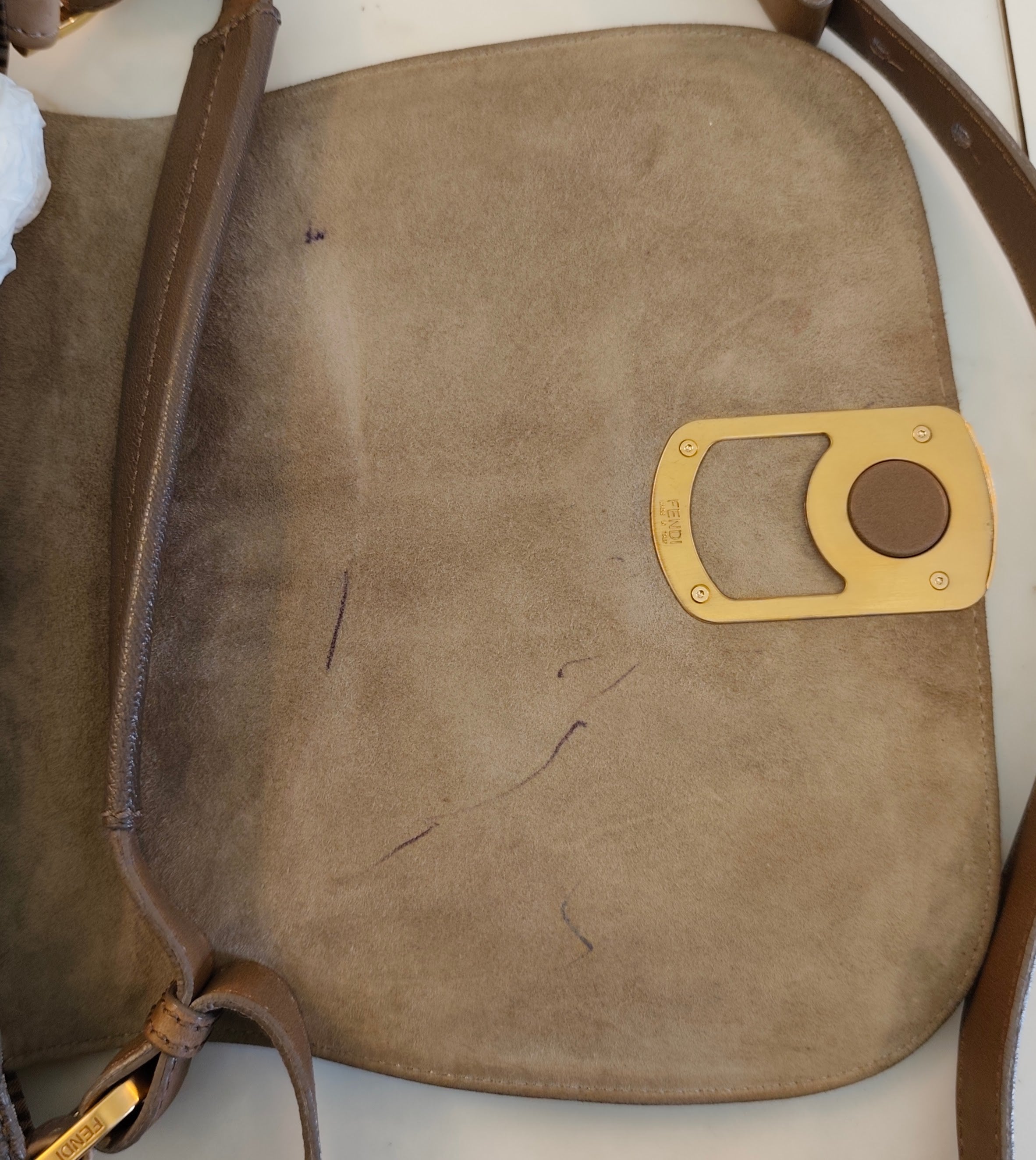 Fendi - Anna Borsa a Spalla con Tracolla in Pelle Tricolore Beige