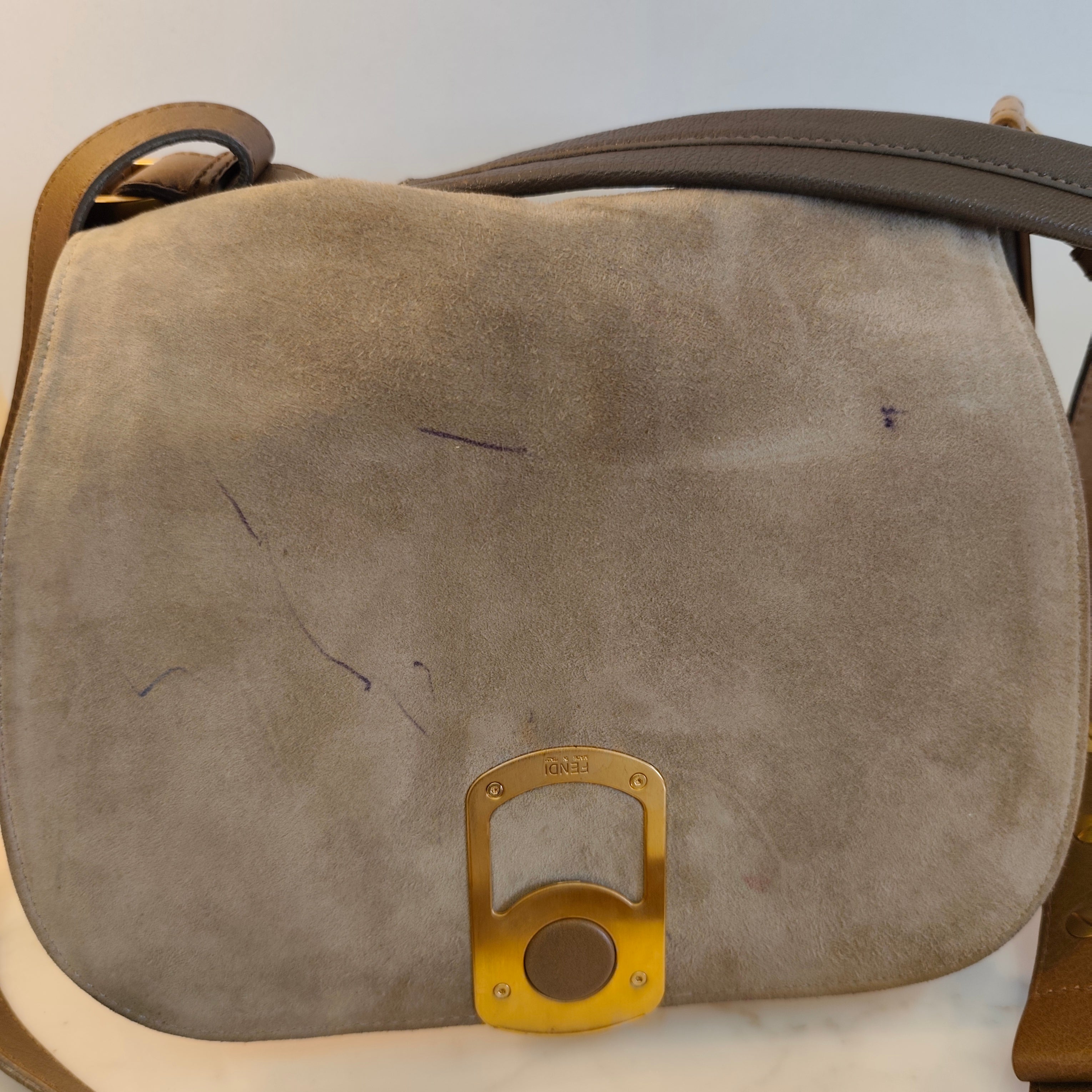 Fendi - Anna Borsa a Spalla con Tracolla in Pelle Tricolore Beige