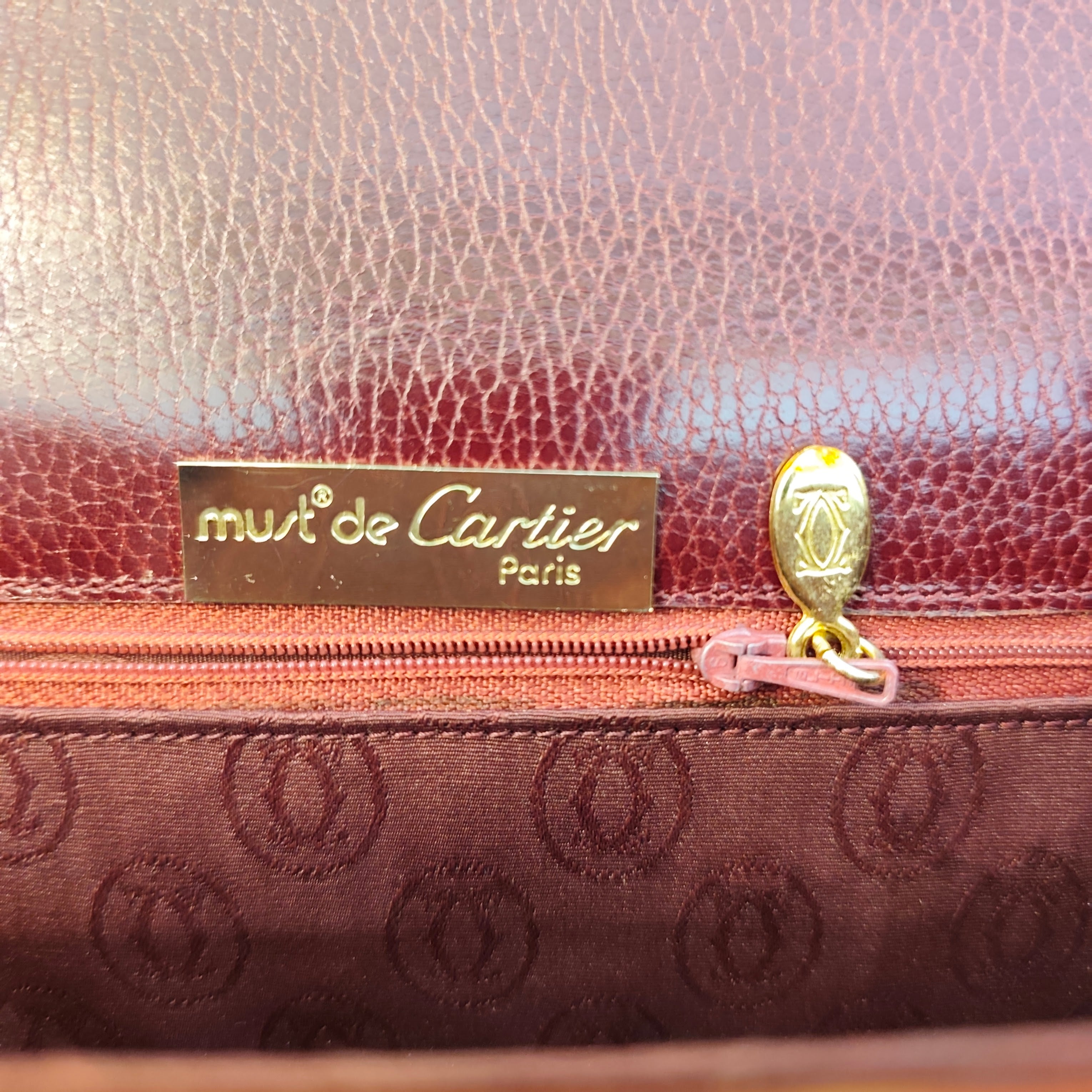 Cartier – Borsa Vintage Double Flap in Pelle Bordeaux