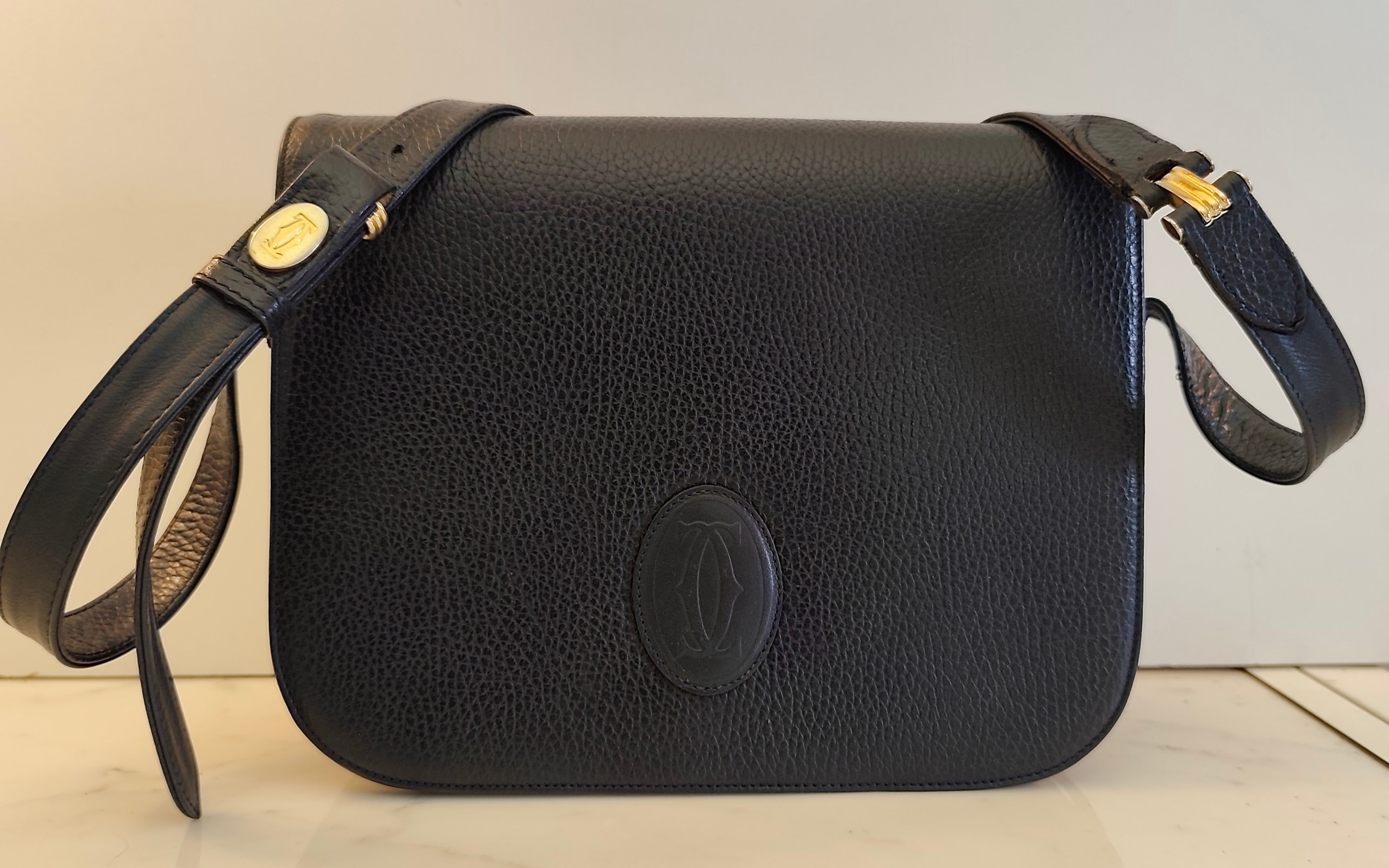 Cartier – Camera Bag a Patta Intera in Pelle Blu Vintage