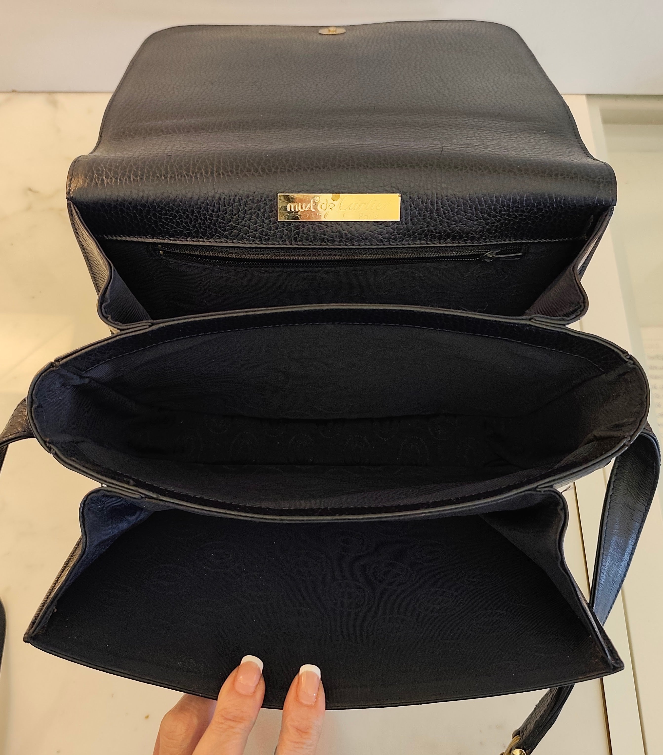 Cartier – Camera Bag a Patta Intera in Pelle Blu Vintage