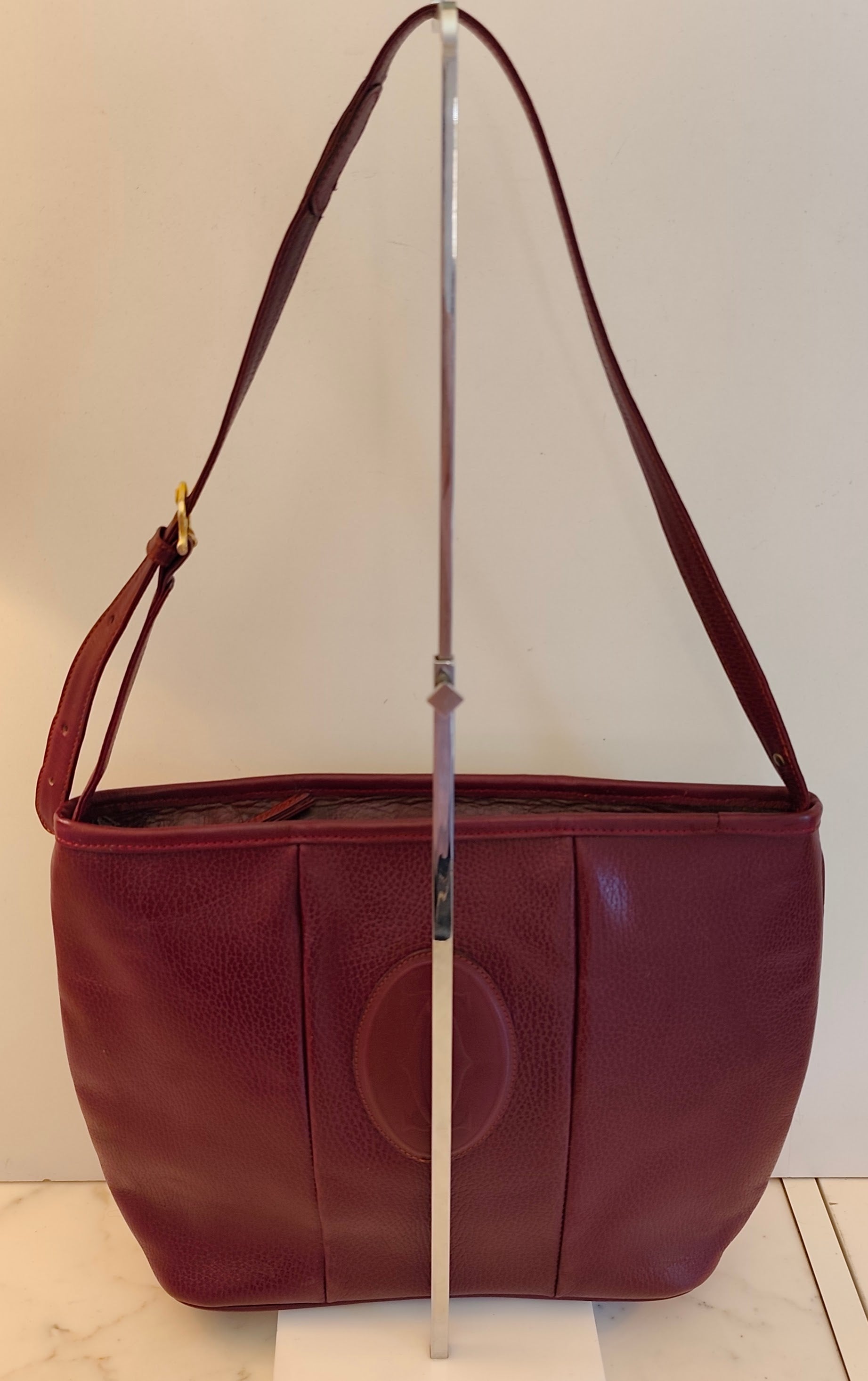 Cartier – Borsa a Spalla Double Face in Pelle Bordeaux Vintage
