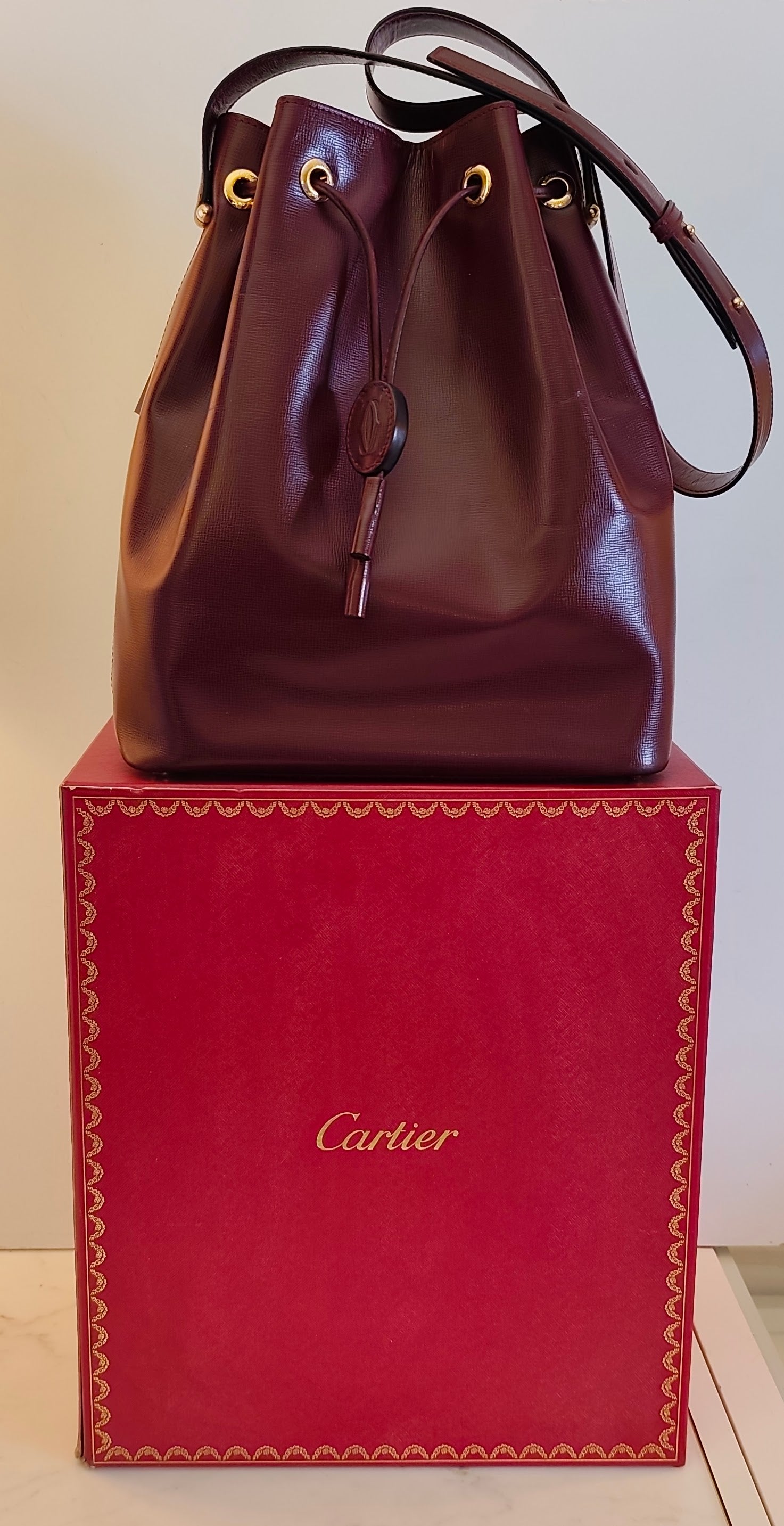 Cartier - Secchiello in Pelle Liscia Bordeaux con Scatola