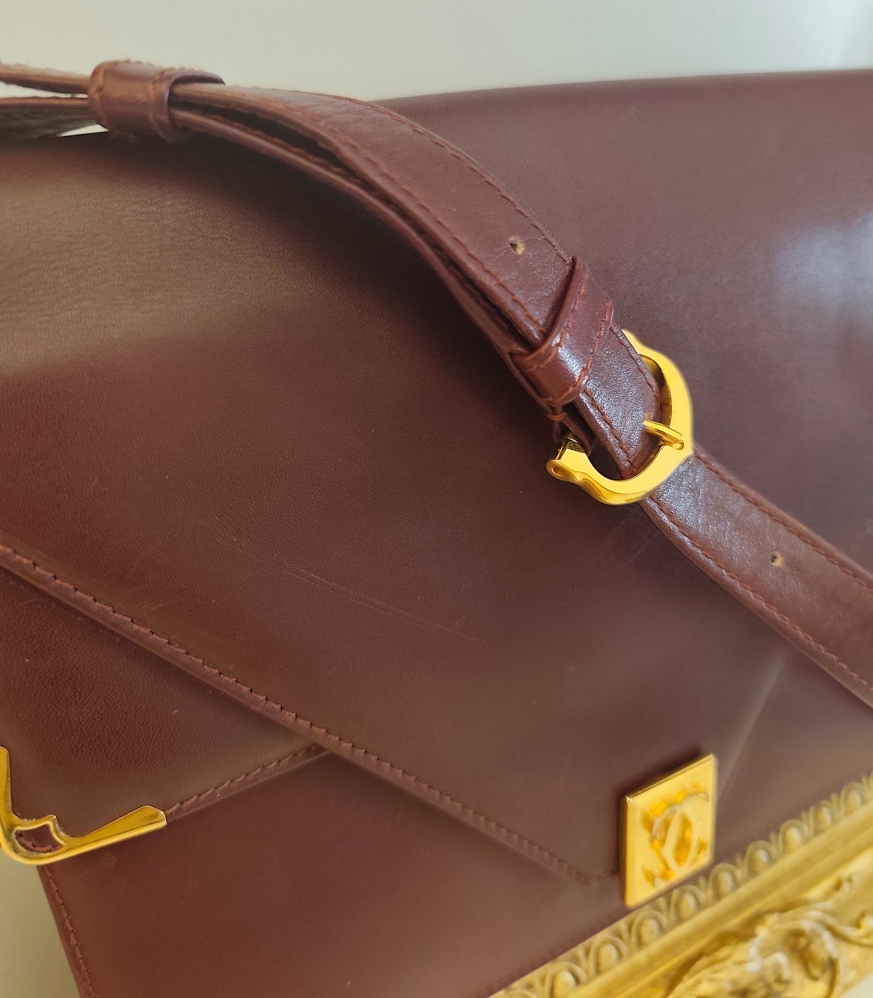 Cartier – Borsa Double Flap in Pelle Bordeaux Vintage