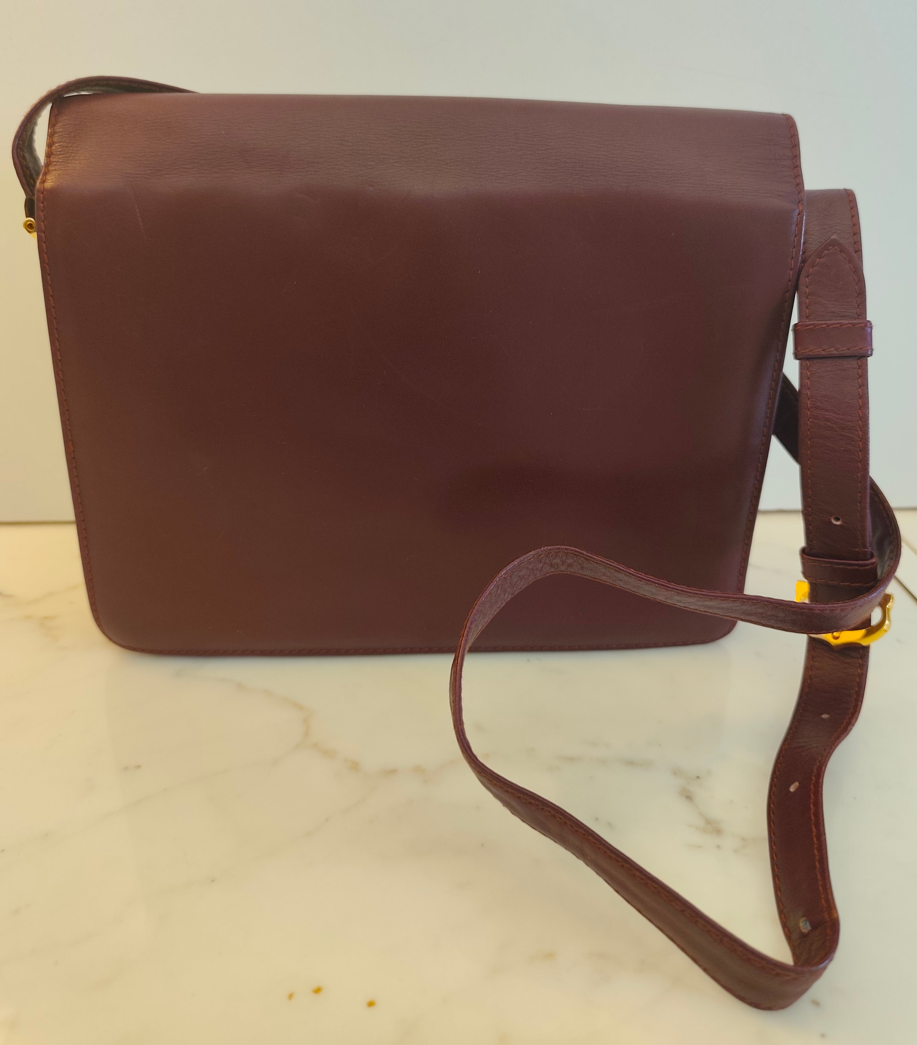 Cartier – Borsa Double Flap in Pelle Bordeaux Vintage