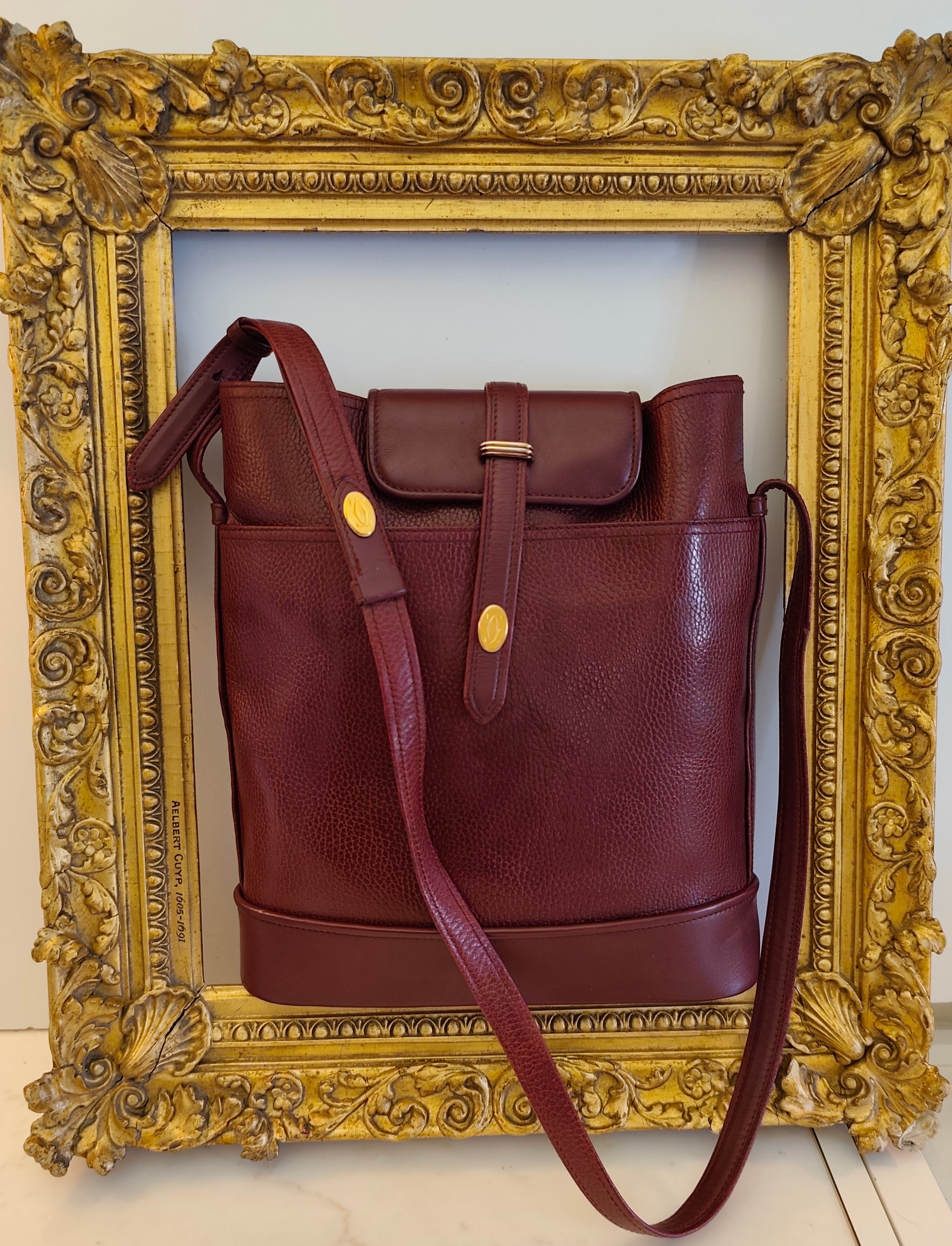 Cartier – Secchiello Ovale in Doppia Pelle Bordeaux Vintage