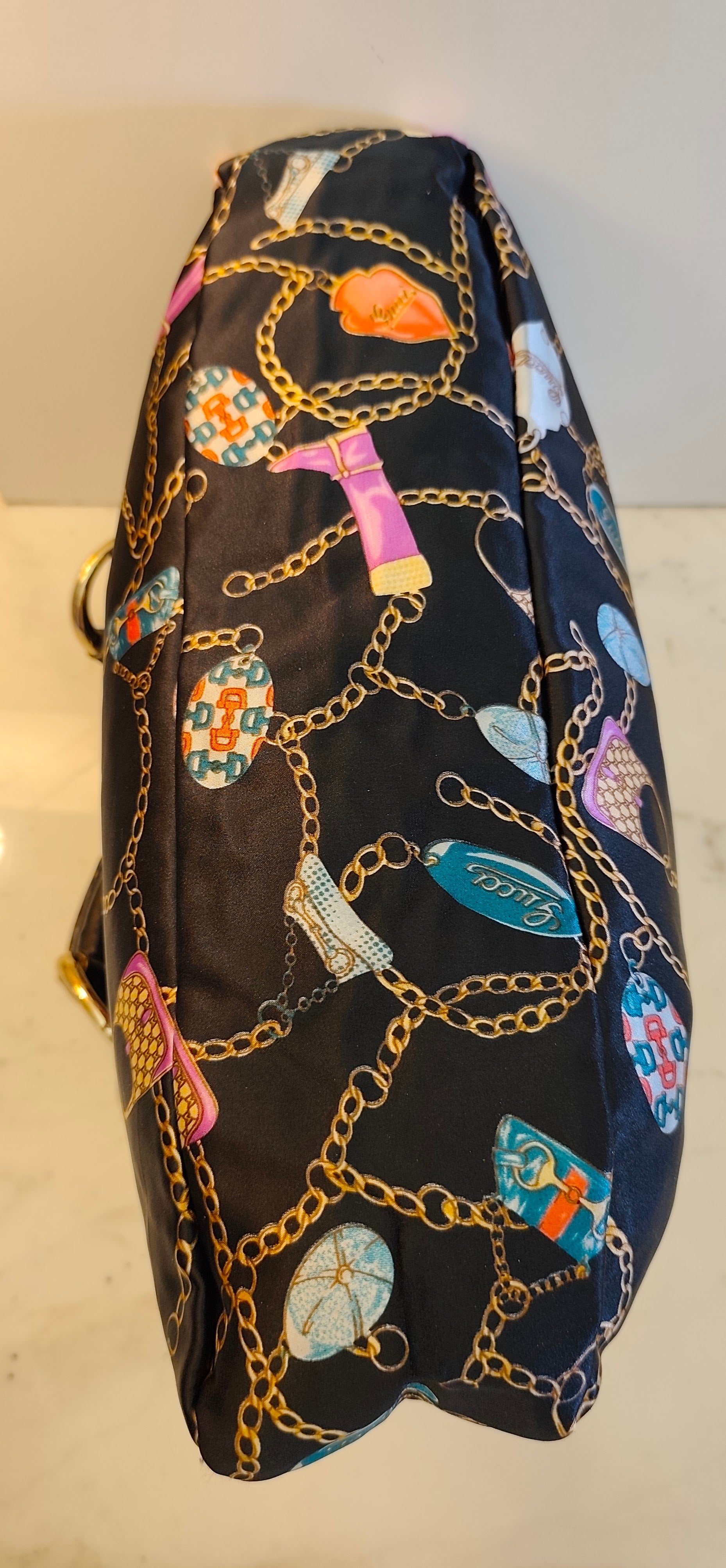 GUCCI - HORSEBIT BORSA HOBO IN TESSUTO NERO FANTASIA “CHARM’S & CHAIN”