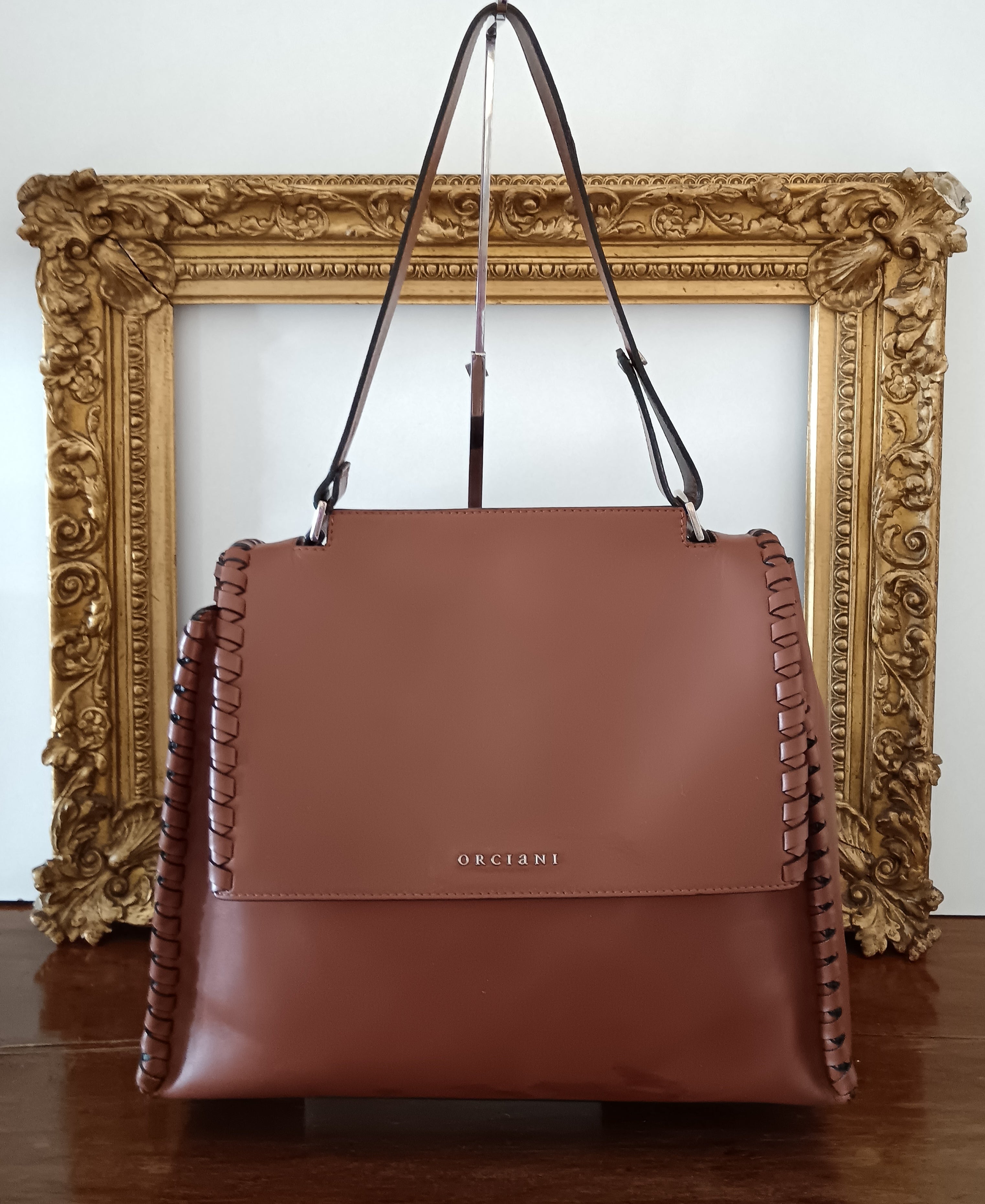 Orciani - Sveva Liberty Media Bordi Intrecciati Pelle Liscia Color Cuoio