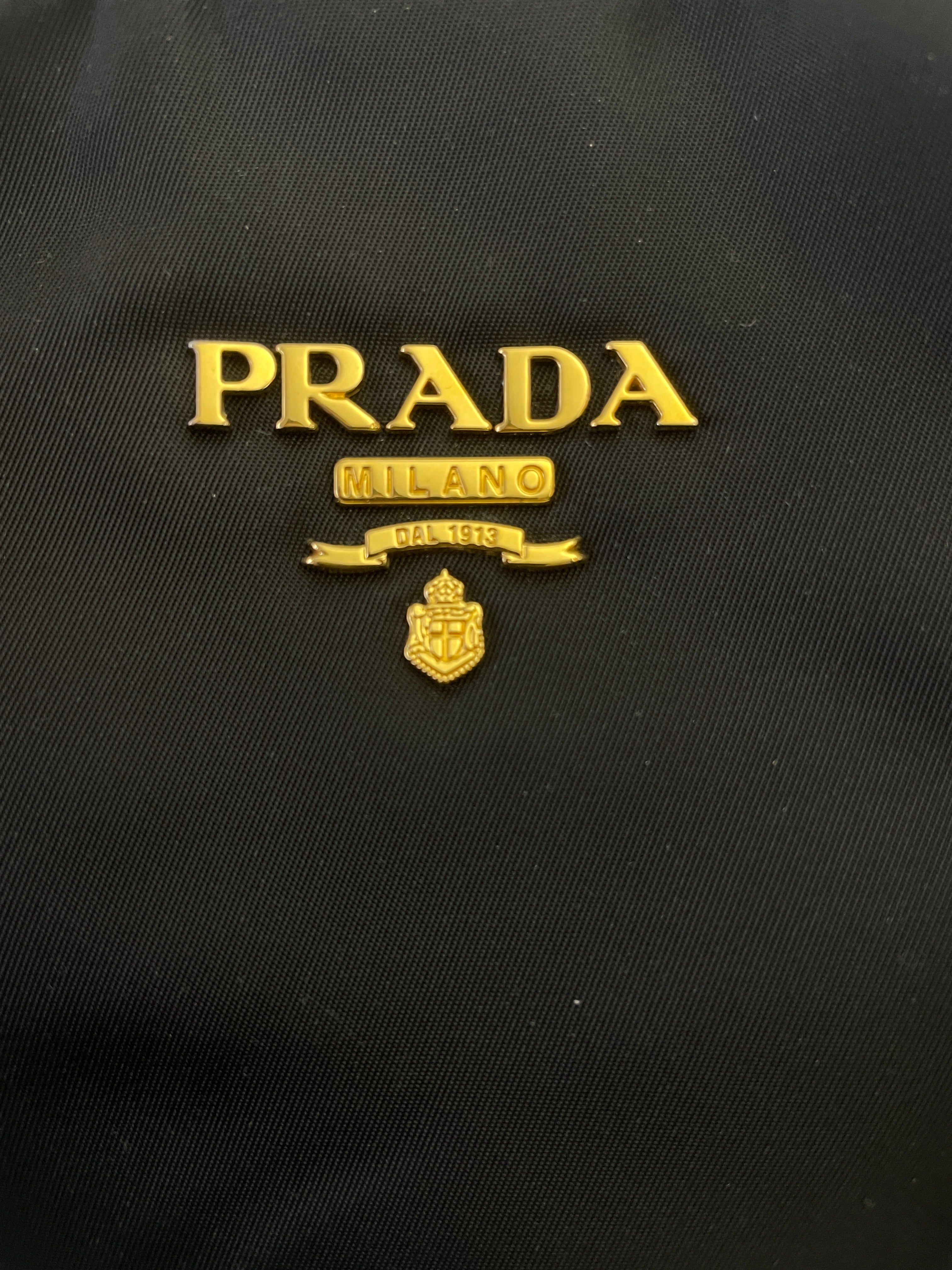 Prada - Tote Shopper Nylon Nero con Fasce in Pelle e Doppi Anelli FULL SET