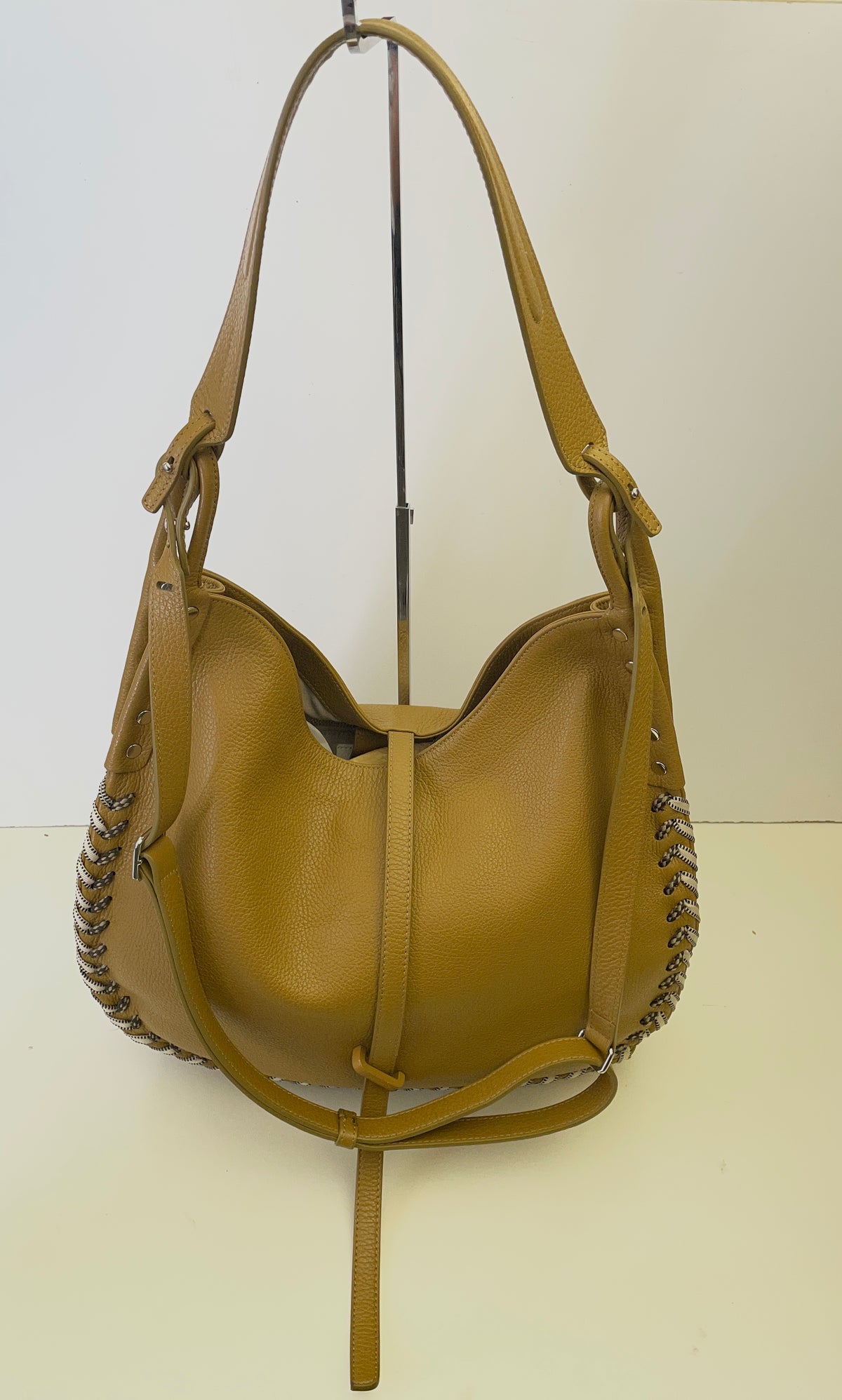Zanellato - Hobo "Ima" In Pelle Martellata Coloniale Con Intrecci In Stoffa Beige Bordi