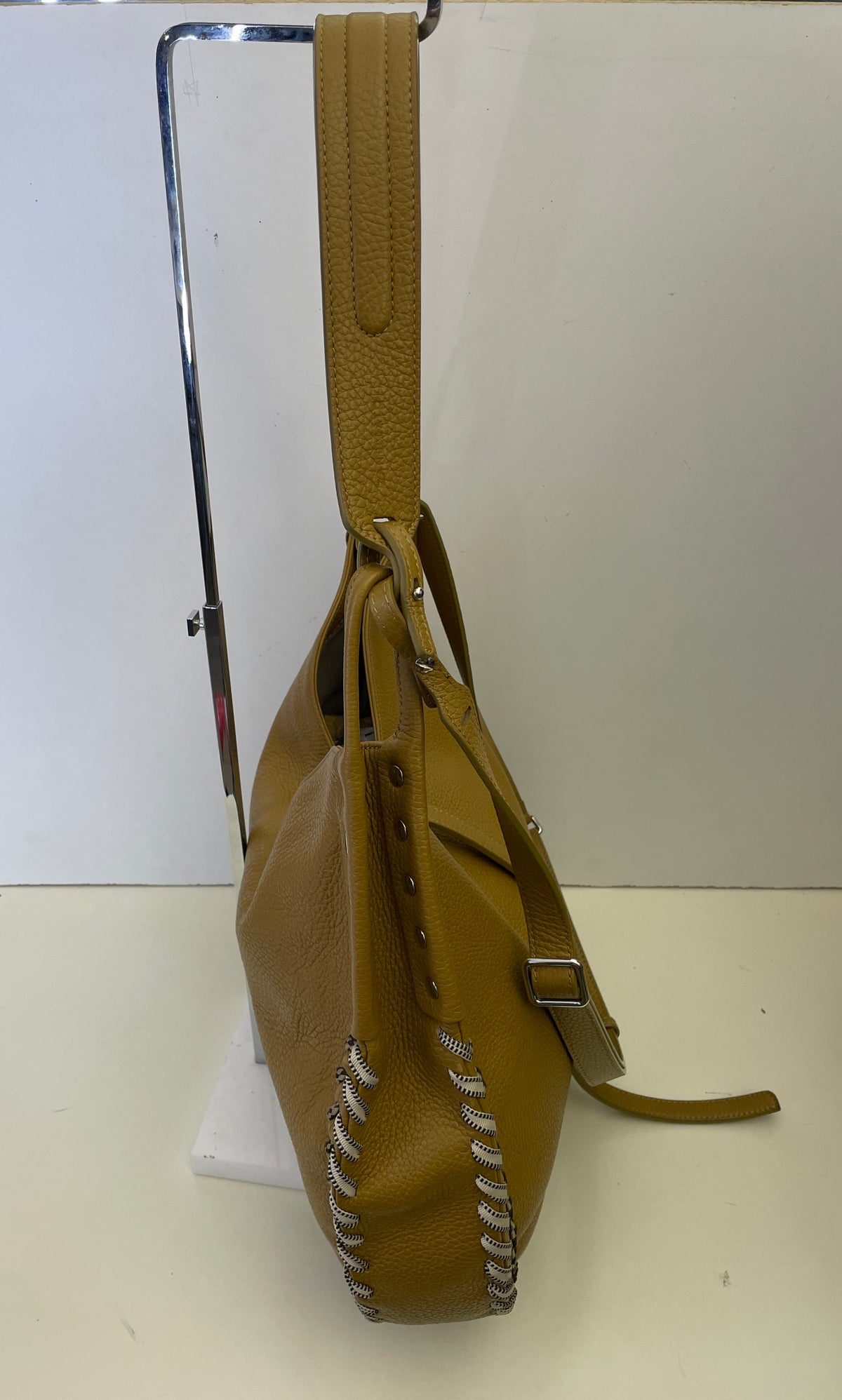 Zanellato - Hobo "Ima" In Pelle Martellata Coloniale Con Intrecci In Stoffa Beige Bordi