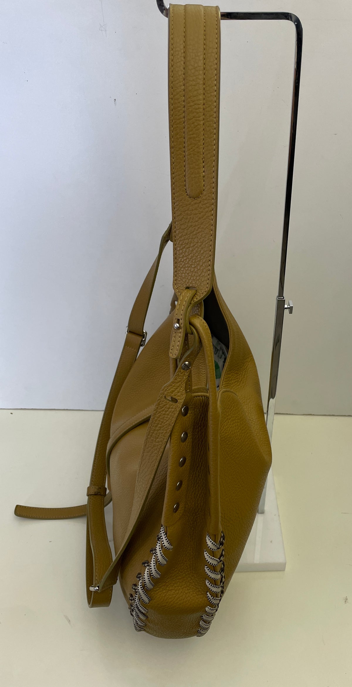 Zanellato - Hobo "Ima" In Pelle Martellata Coloniale Con Intrecci In Stoffa Beige Bordi